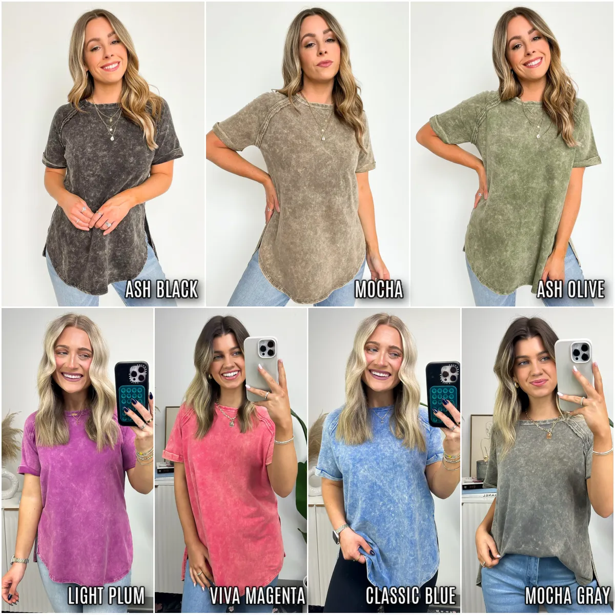 Ashlie Acid Wash Rolled Sleeve Top - BACK IN STOCK