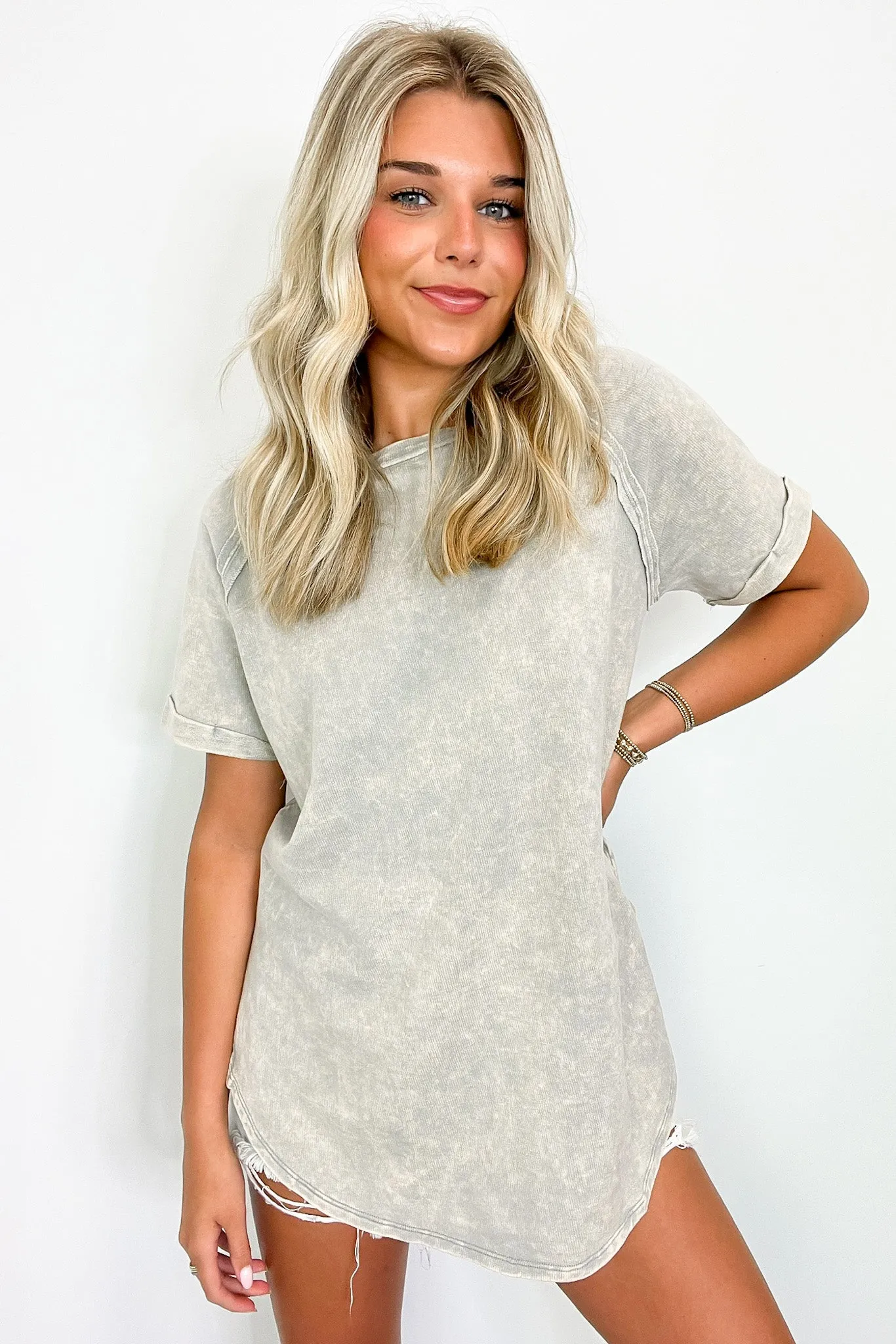 Ashlie Acid Wash Rolled Sleeve Top - BACK IN STOCK