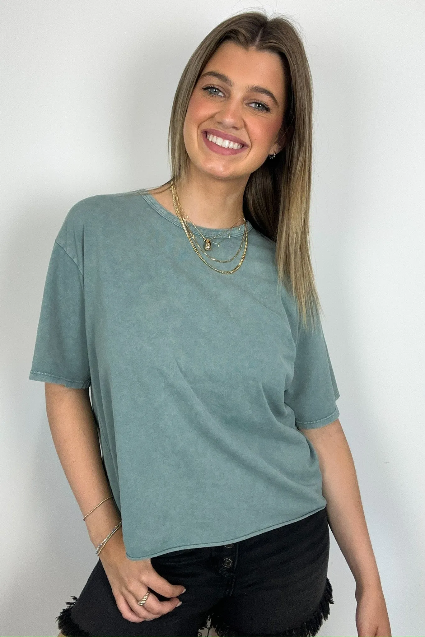 Aurora Nights Mineral Washed Short Sleeve Top - BACK IN STOCK