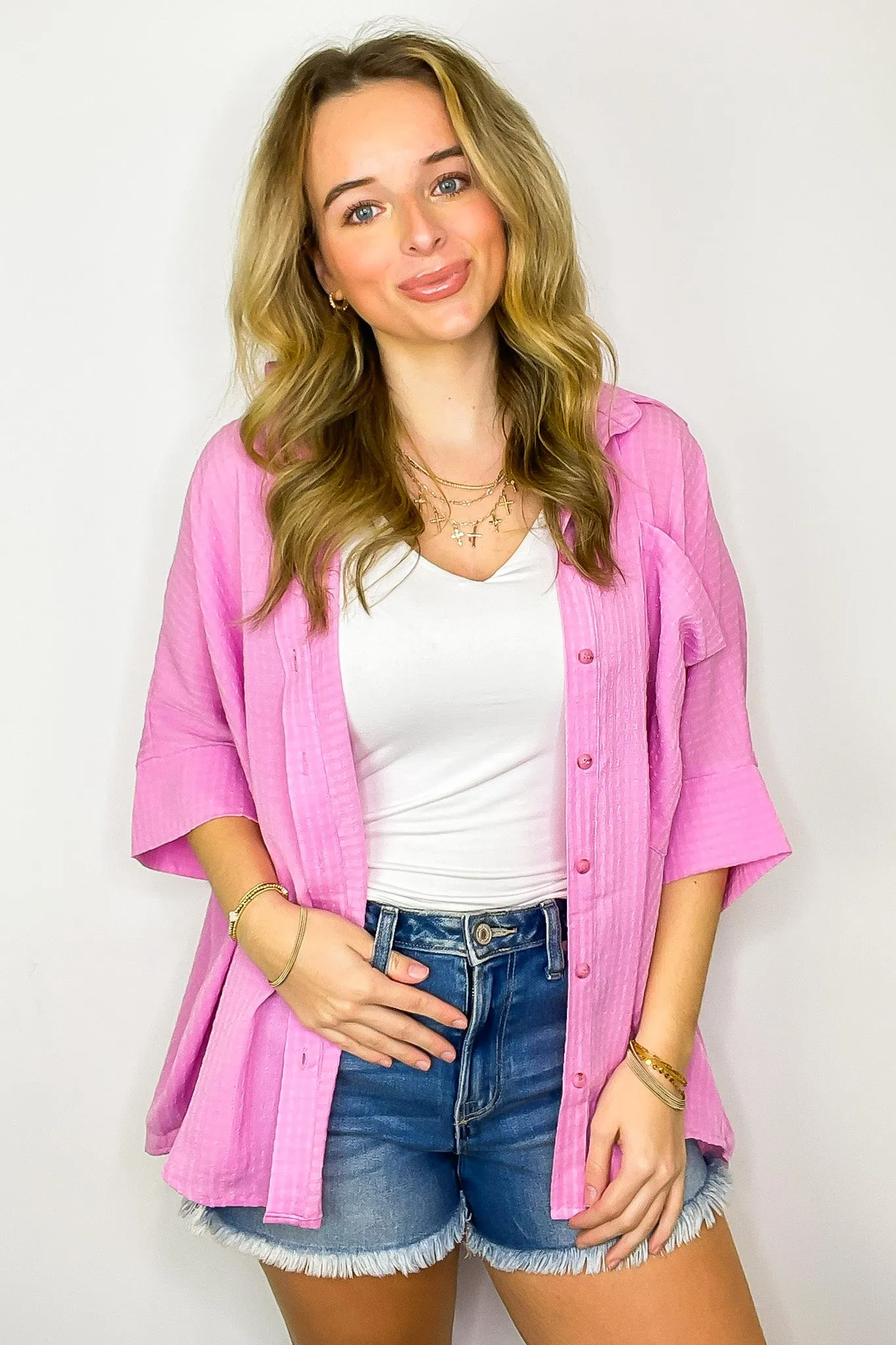 Ayla Textured Knit Button Down Top