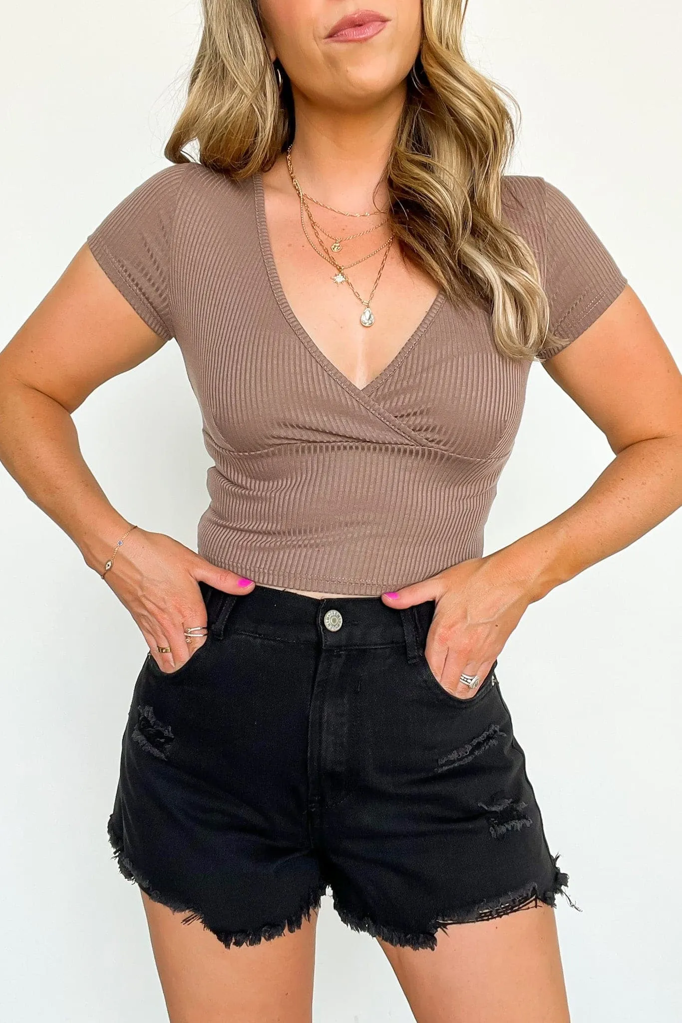 Ayzel Denim Distressed Elastic Waist Shorts - FINAL SALE