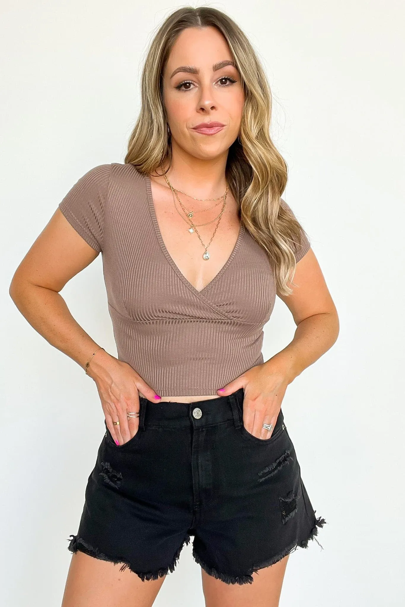 Ayzel Denim Distressed Elastic Waist Shorts - FINAL SALE
