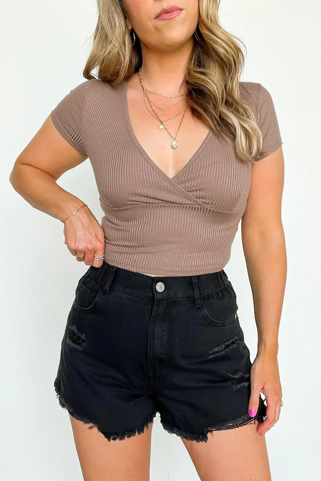 Ayzel Denim Distressed Elastic Waist Shorts - FINAL SALE