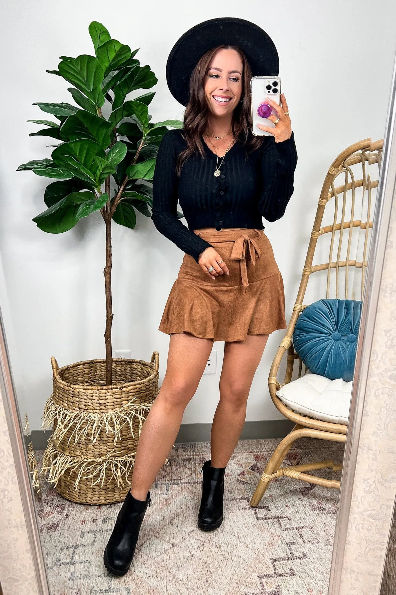 Beale Street Faux Suede Ruffle Skort - FINAL SALE