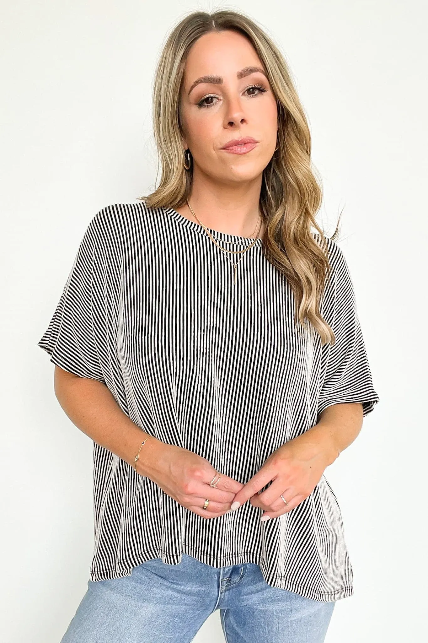 Beatryx Two Tone Rib Knit Oversized Top - BACK IN STOCK