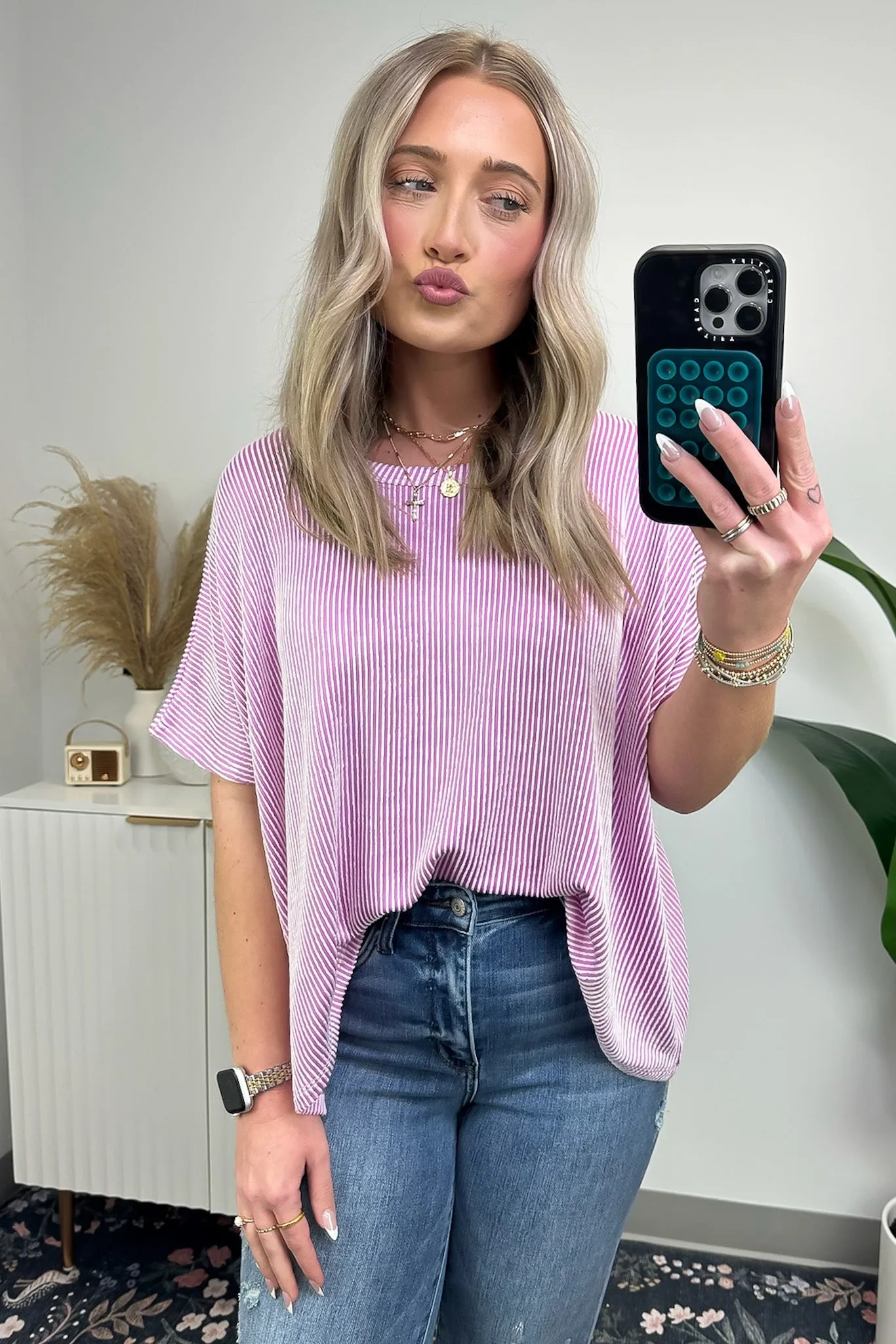 Beatryx Two Tone Rib Knit Oversized Top - BACK IN STOCK