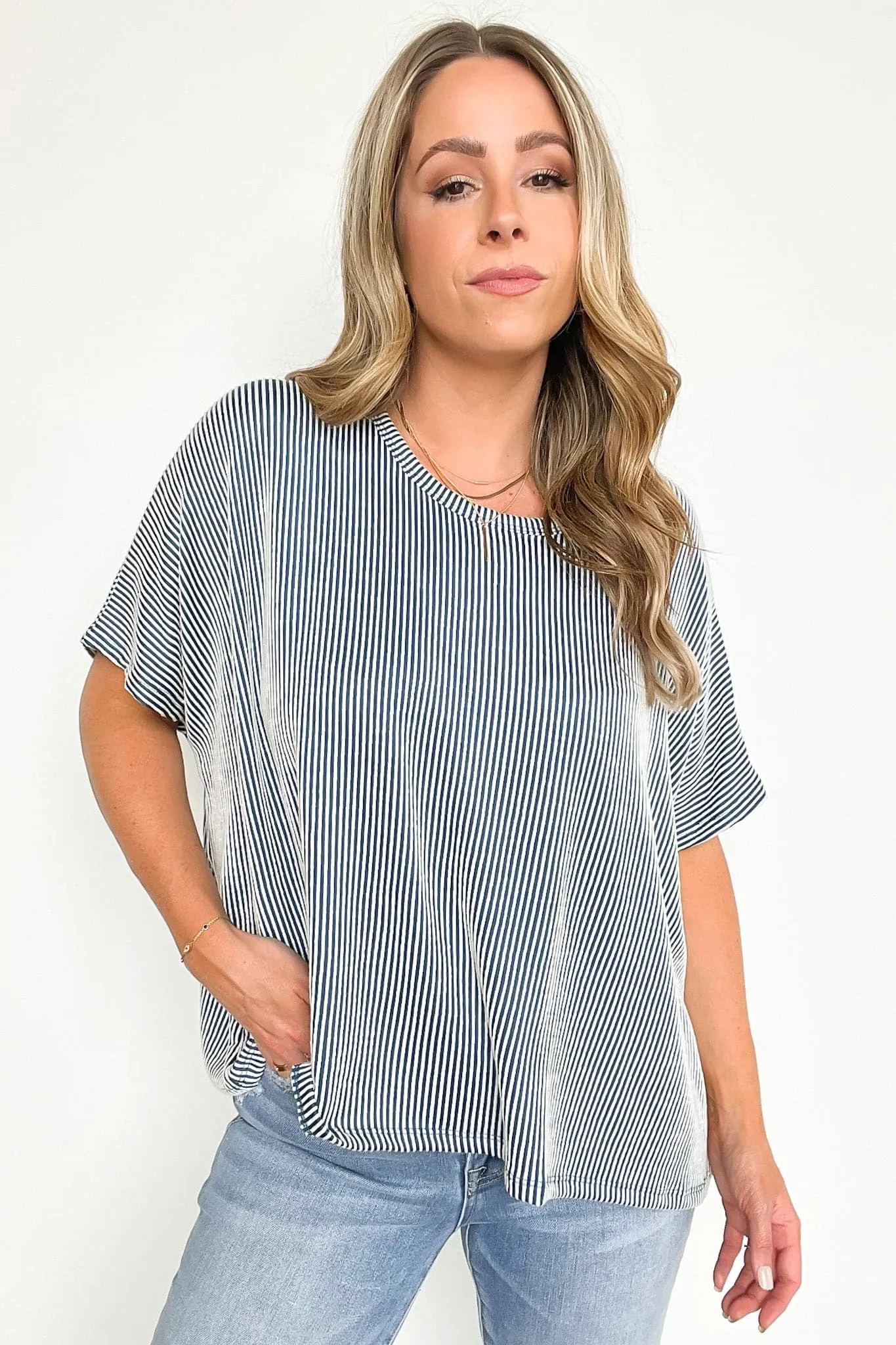 Beatryx Two Tone Rib Knit Oversized Top - BACK IN STOCK