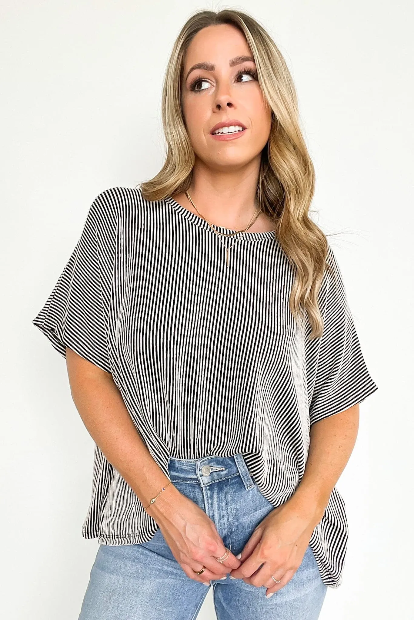 Beatryx Two Tone Rib Knit Oversized Top - BACK IN STOCK