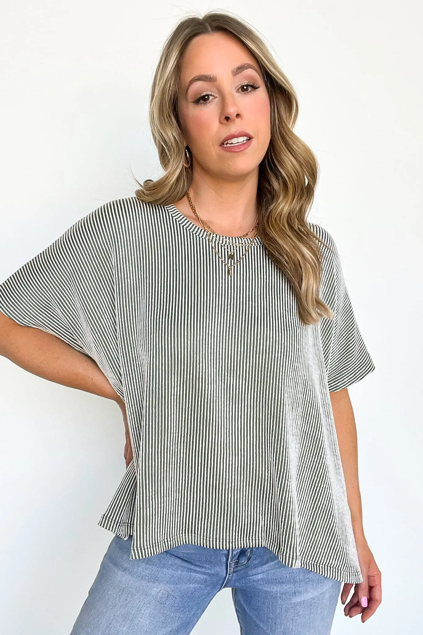 Beatryx Two Tone Rib Knit Oversized Top - BACK IN STOCK