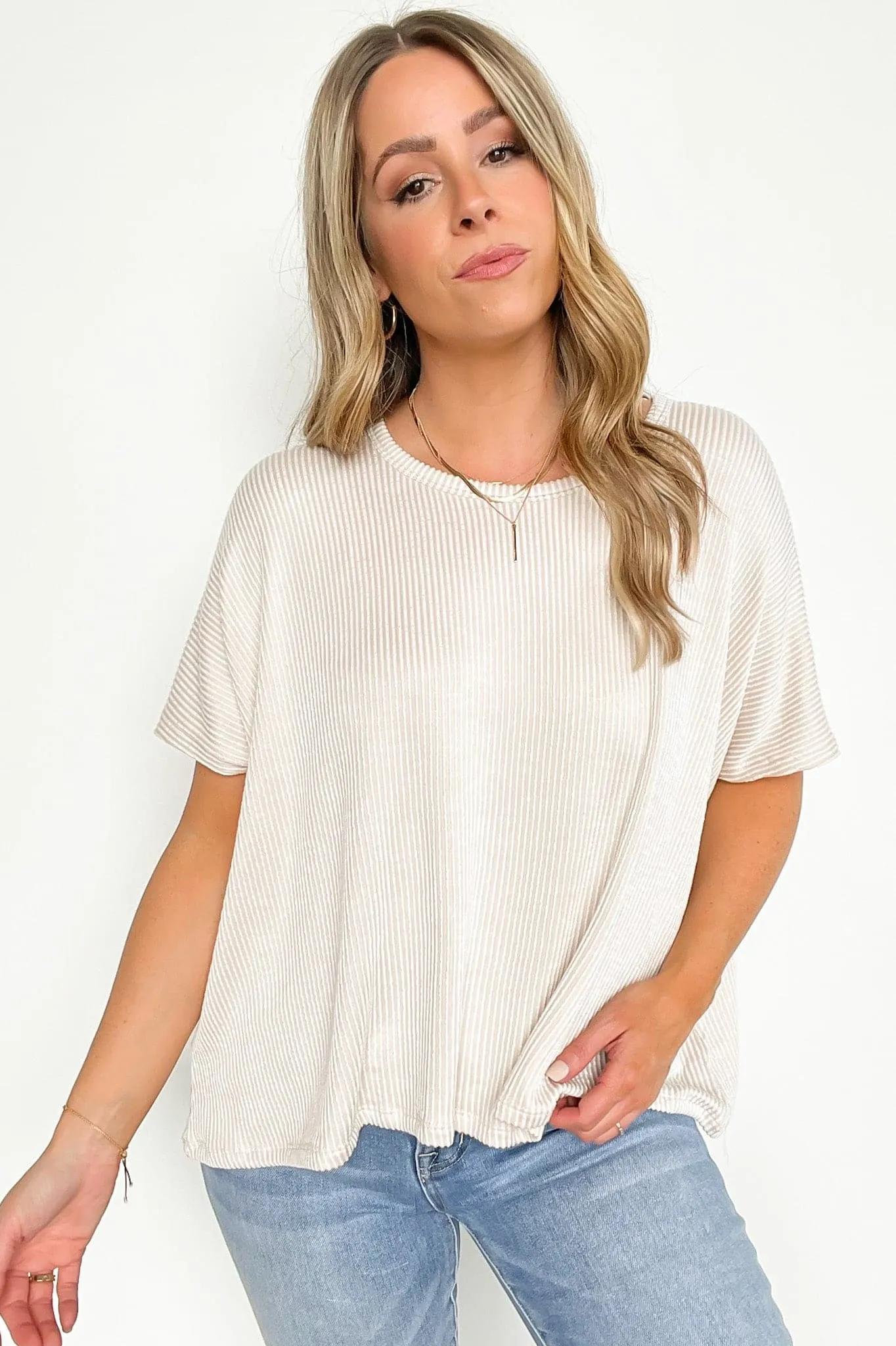 Beatryx Two Tone Rib Knit Oversized Top - BACK IN STOCK