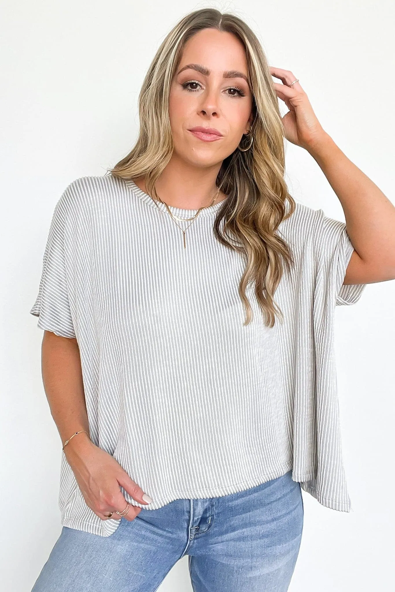 Beatryx Two Tone Rib Knit Oversized Top - BACK IN STOCK