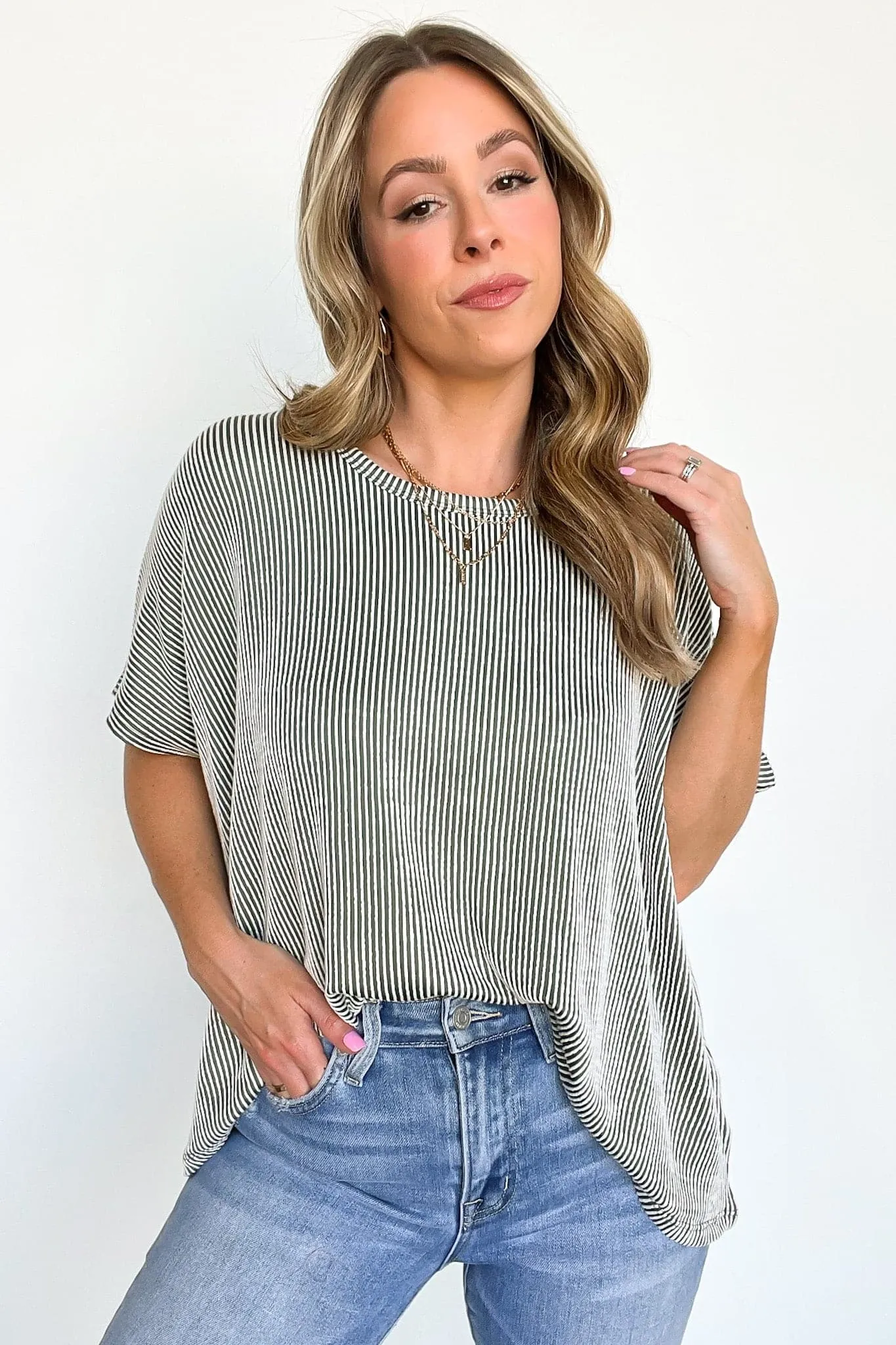 Beatryx Two Tone Rib Knit Oversized Top - BACK IN STOCK