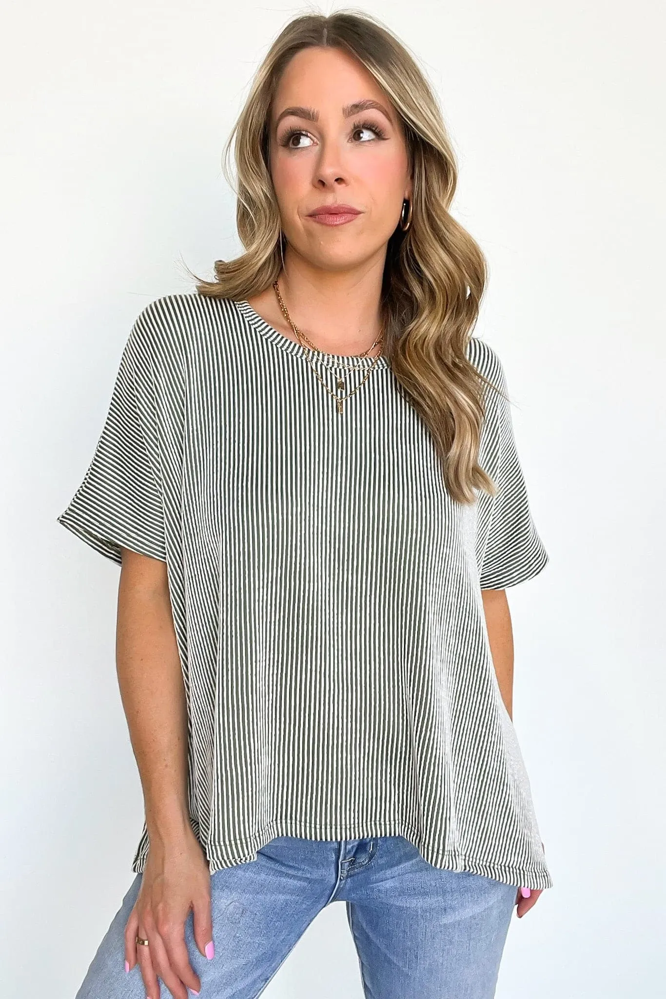 Beatryx Two Tone Rib Knit Oversized Top - BACK IN STOCK