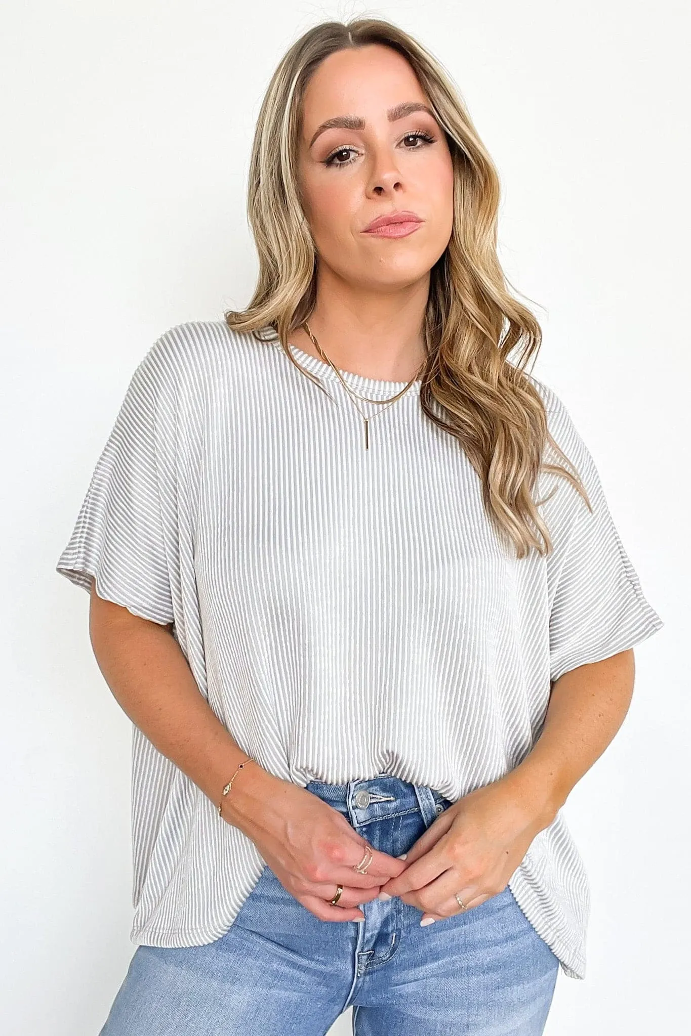 Beatryx Two Tone Rib Knit Oversized Top - BACK IN STOCK