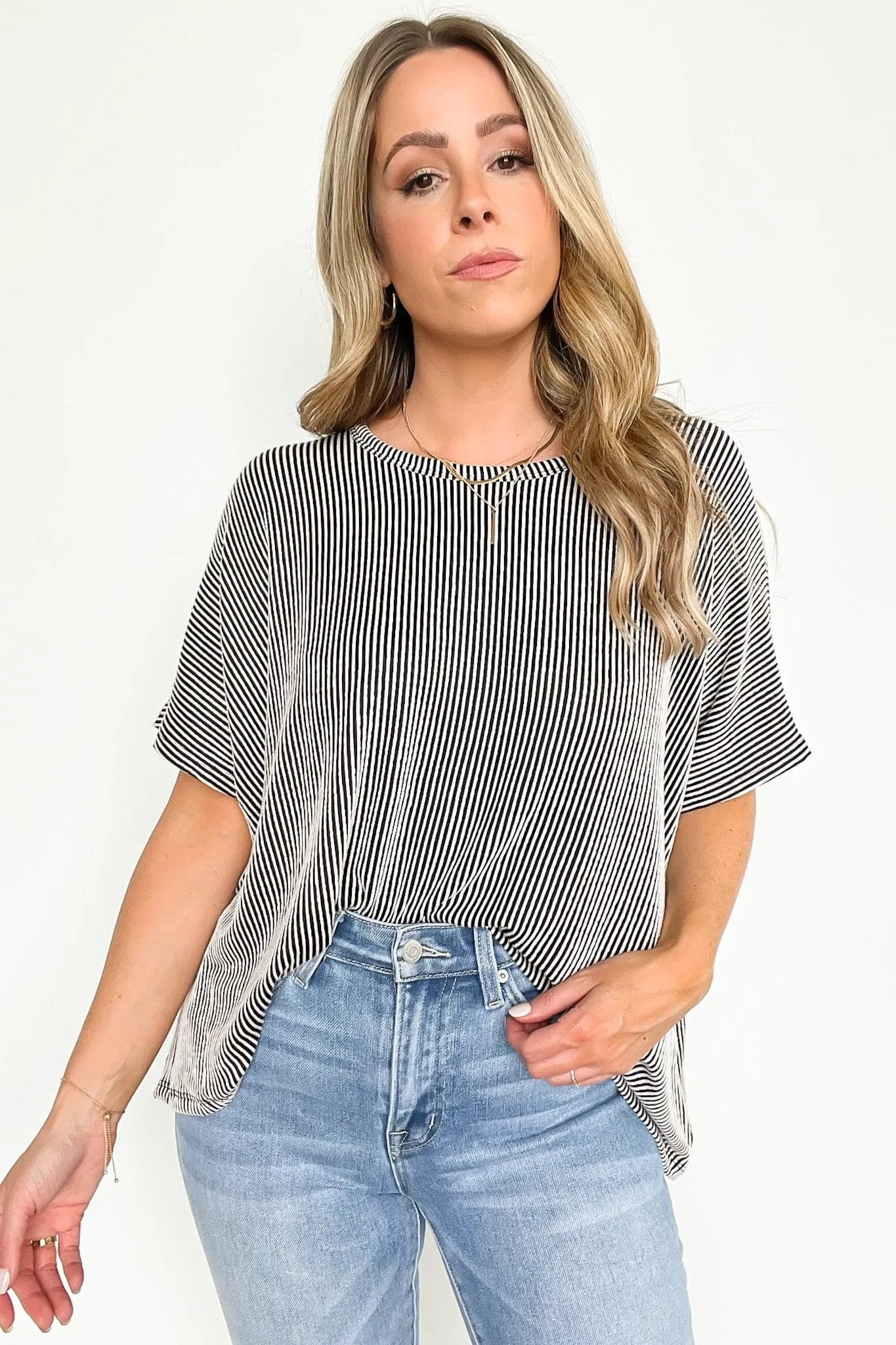 Beatryx Two Tone Rib Knit Oversized Top - BACK IN STOCK