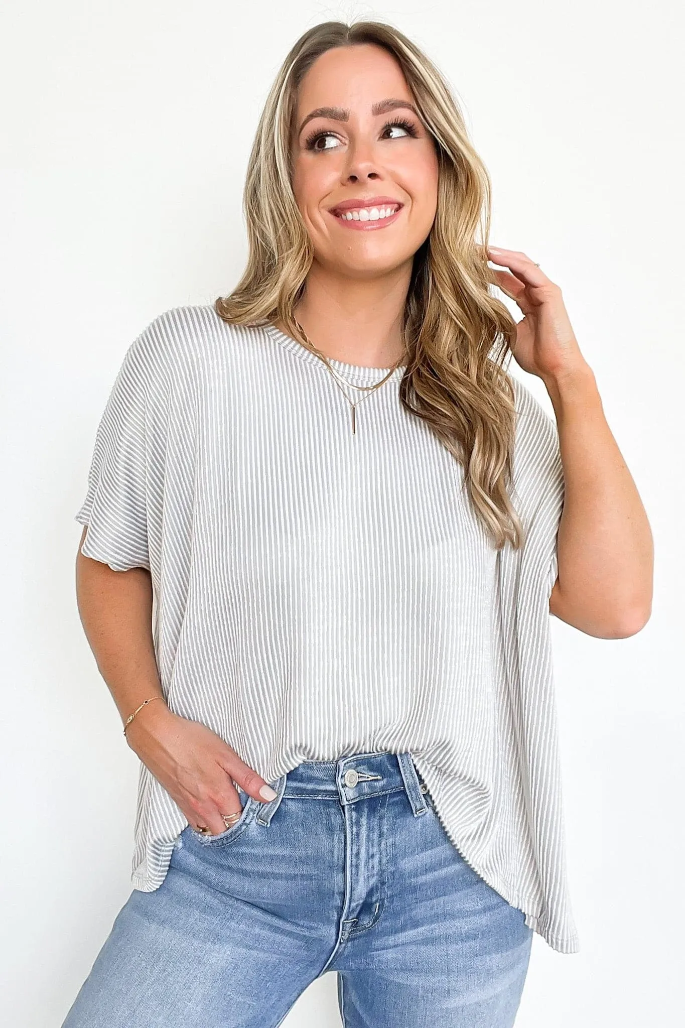 Beatryx Two Tone Rib Knit Oversized Top - BACK IN STOCK