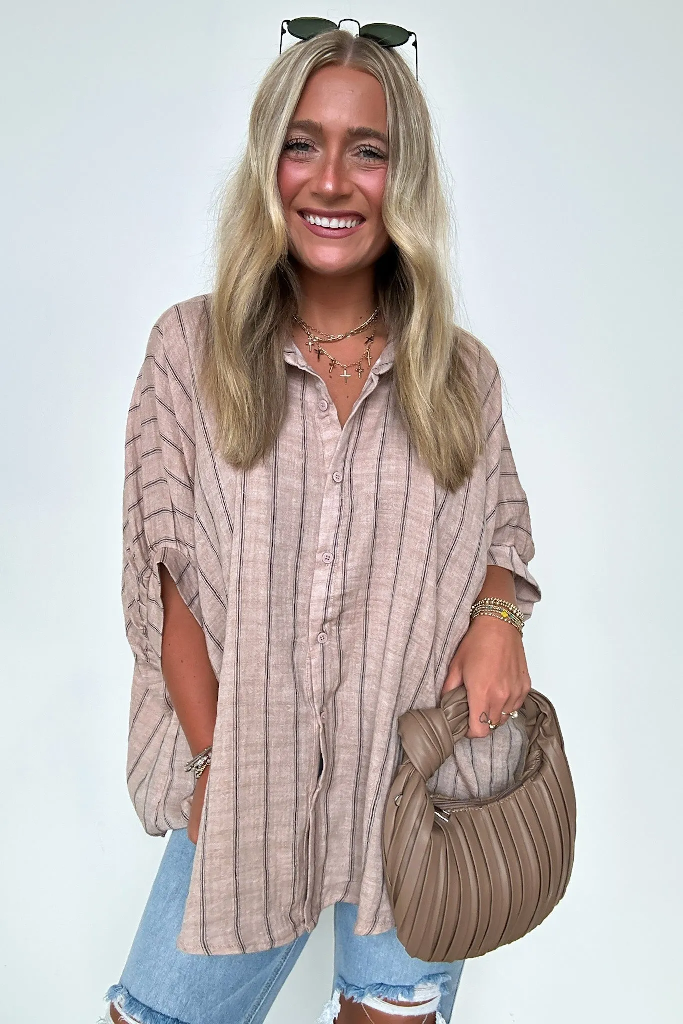 Beckham Oversized Striped Button Down Top - BACK IN STOCK