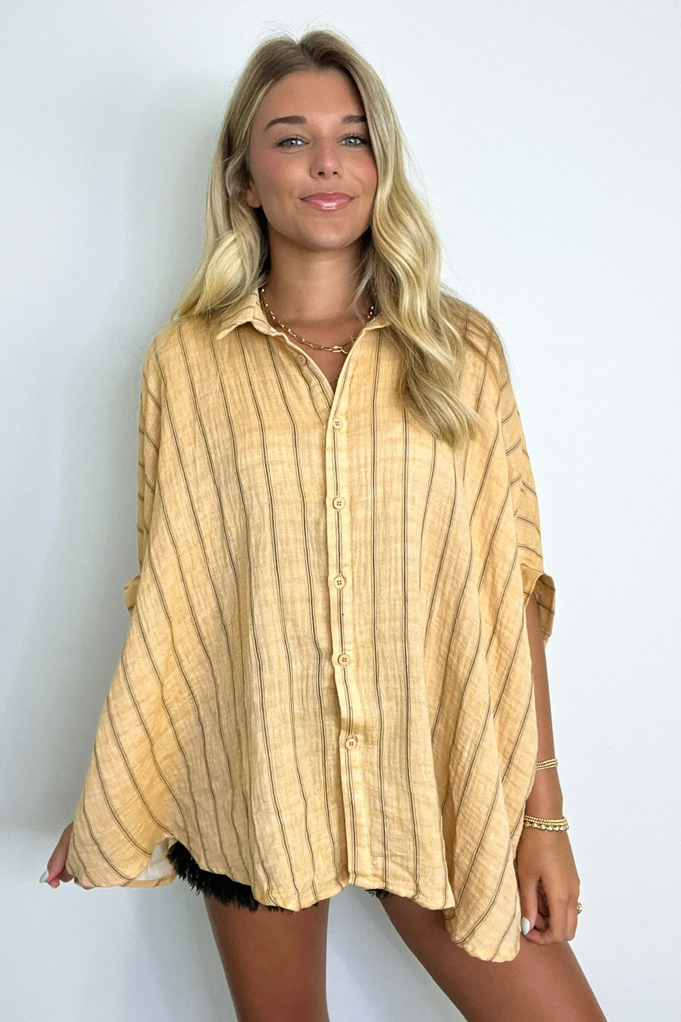 Beckham Oversized Striped Button Down Top - BACK IN STOCK