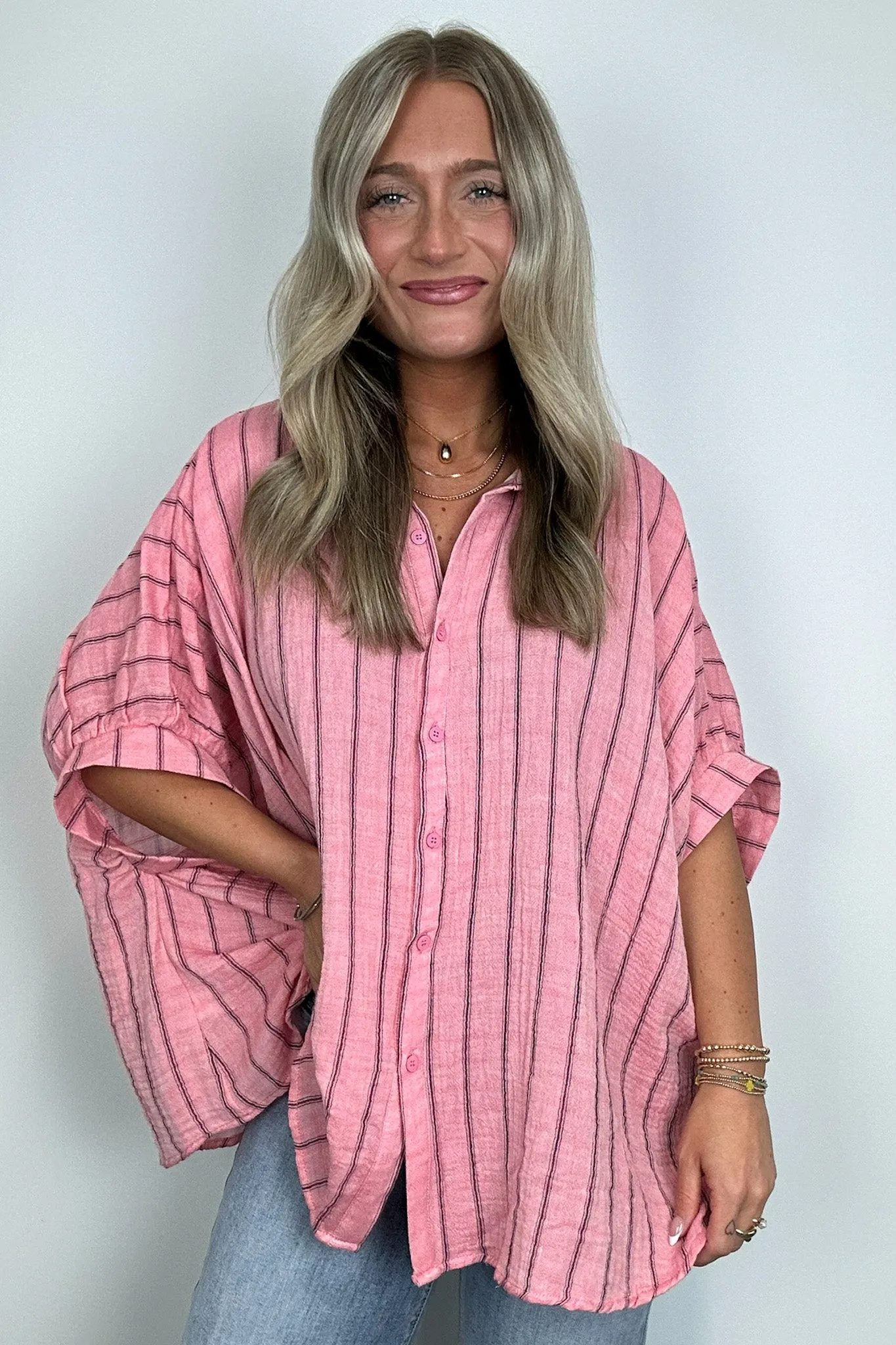 Beckham Oversized Striped Button Down Top - BACK IN STOCK