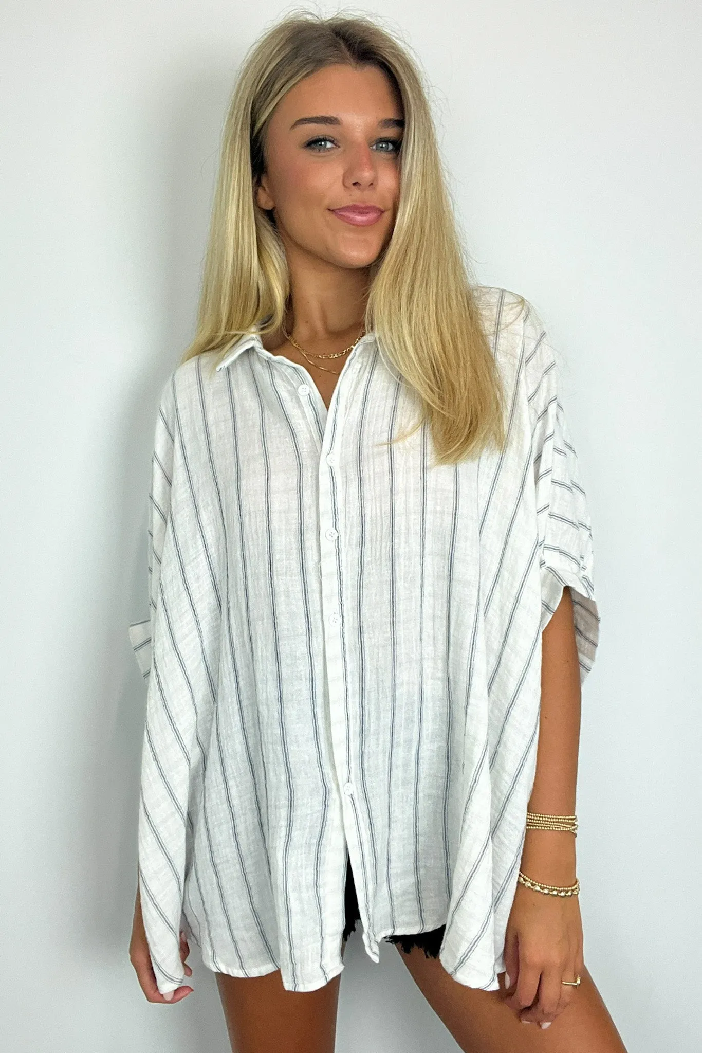 Beckham Oversized Striped Button Down Top - BACK IN STOCK