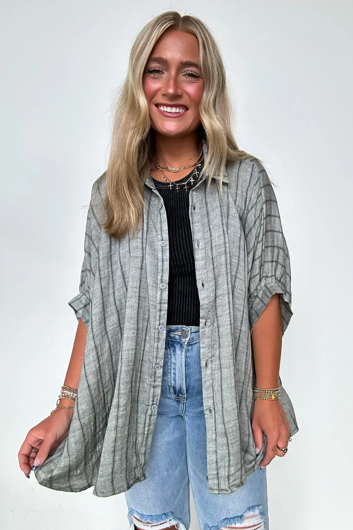 Beckham Oversized Striped Button Down Top - BACK IN STOCK