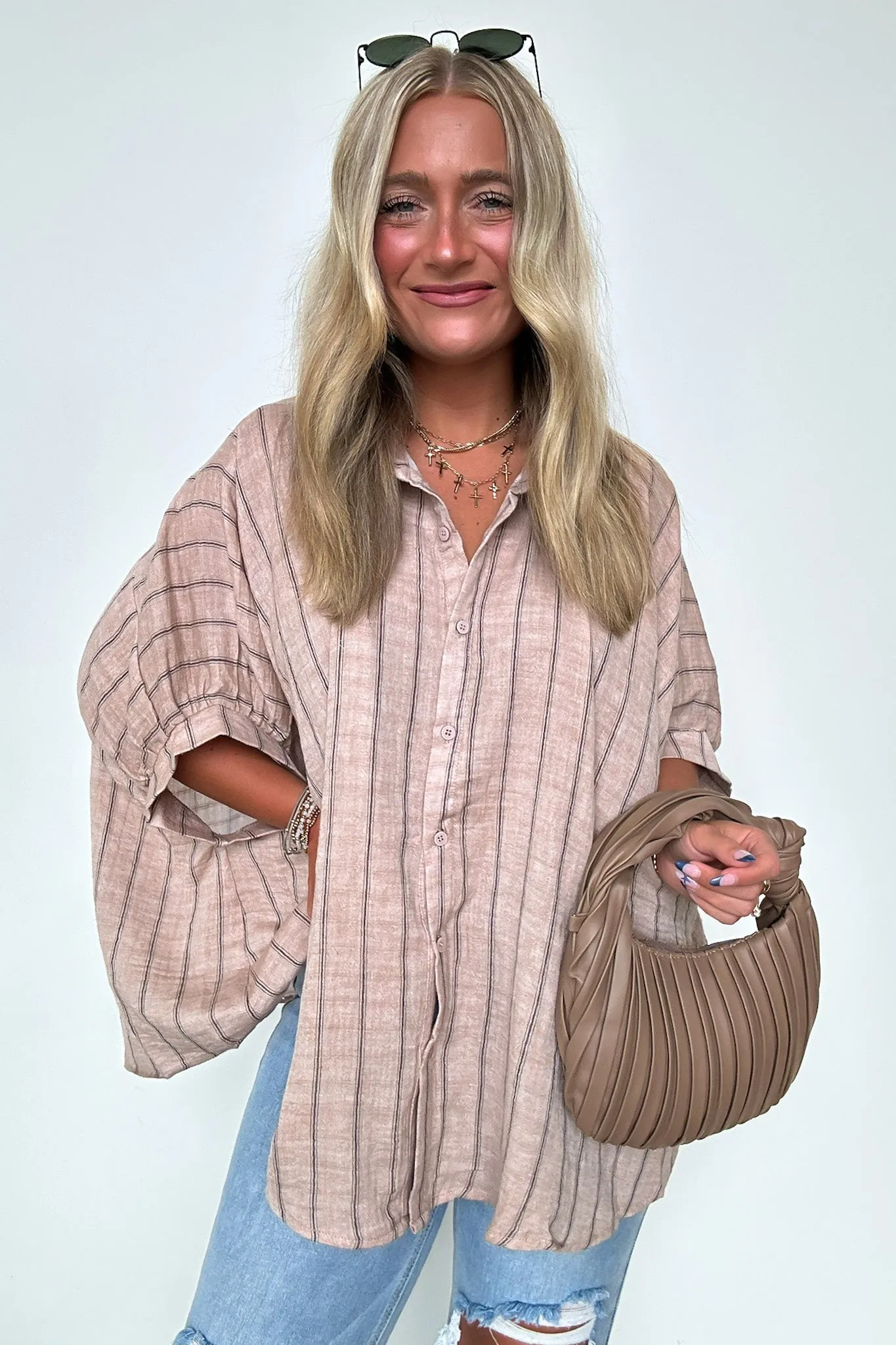 Beckham Oversized Striped Button Down Top - BACK IN STOCK