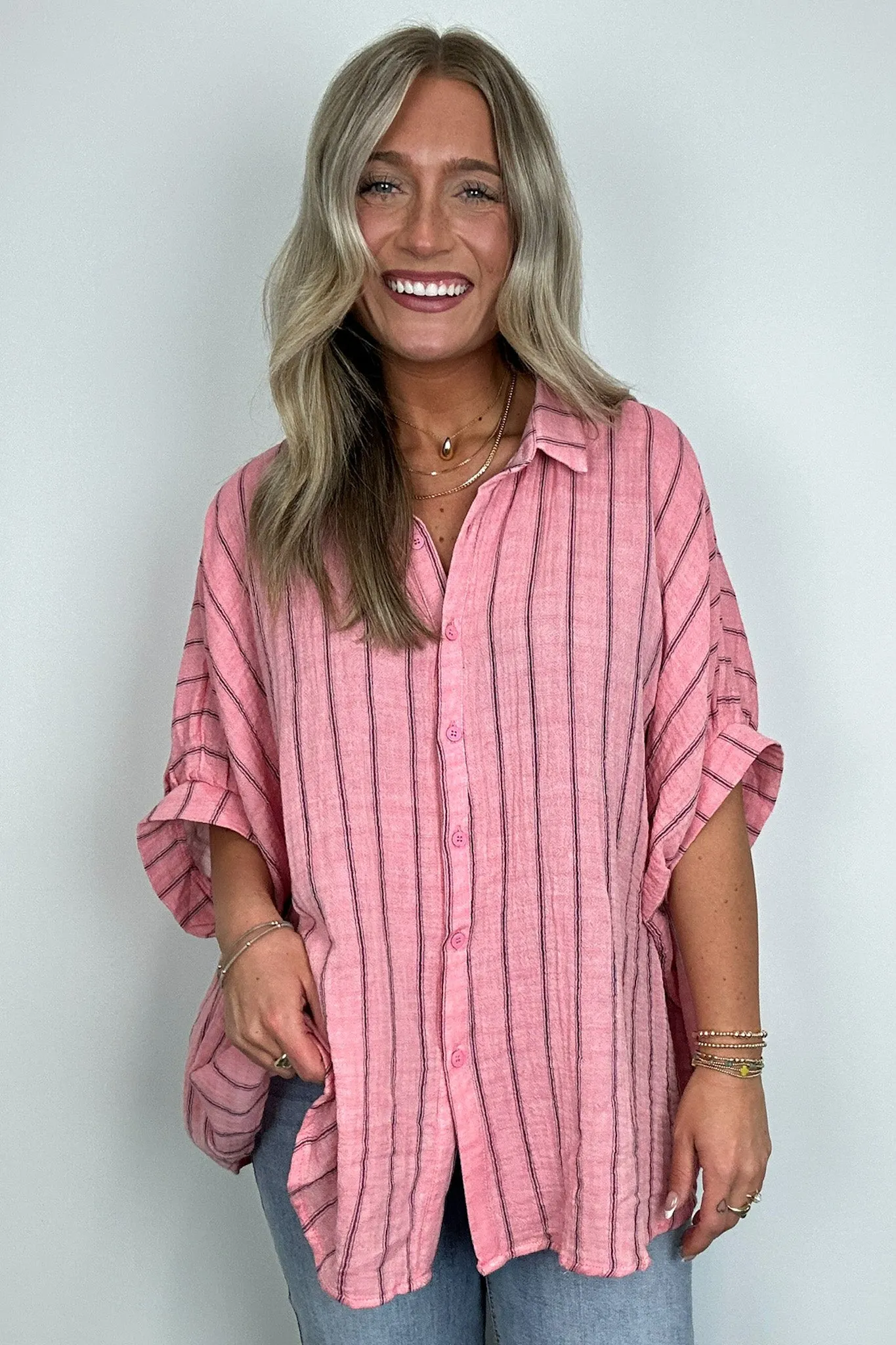Beckham Oversized Striped Button Down Top - BACK IN STOCK
