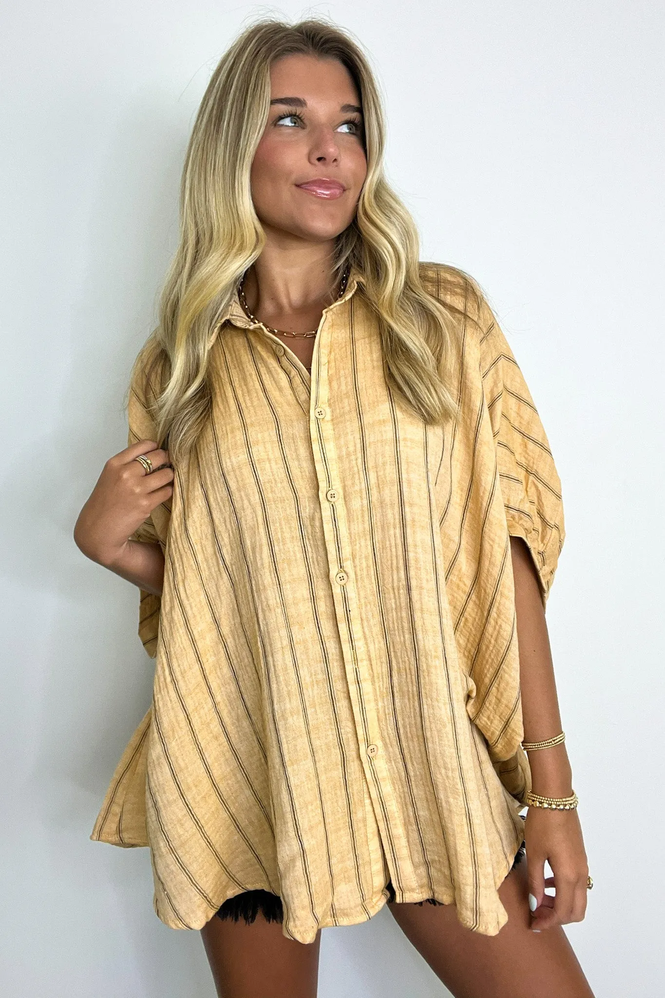 Beckham Oversized Striped Button Down Top - BACK IN STOCK