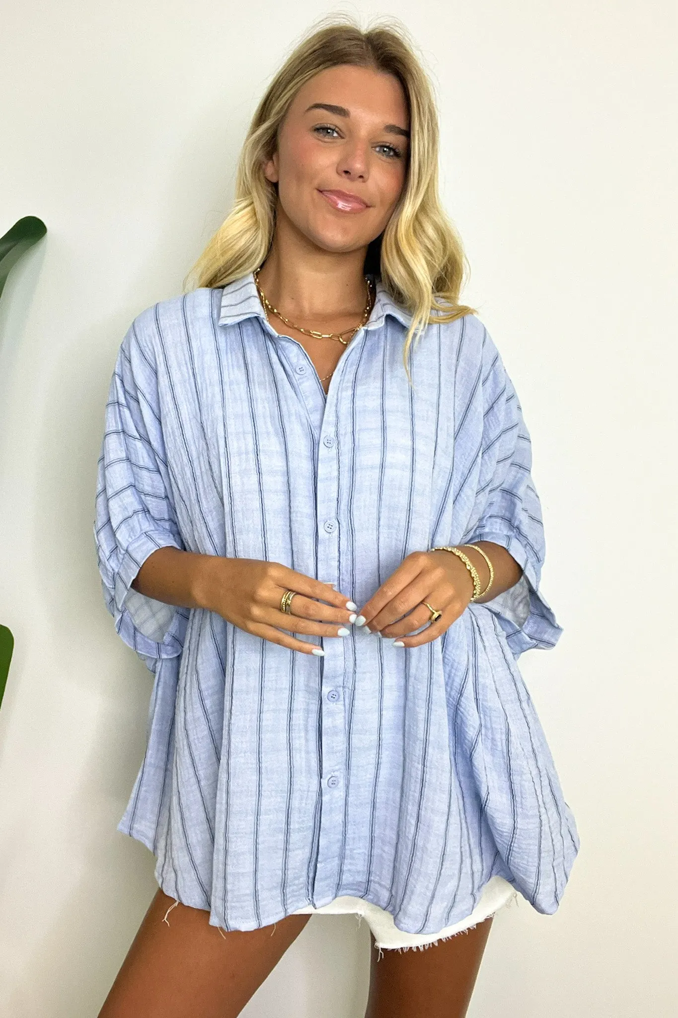 Beckham Oversized Striped Button Down Top - BACK IN STOCK