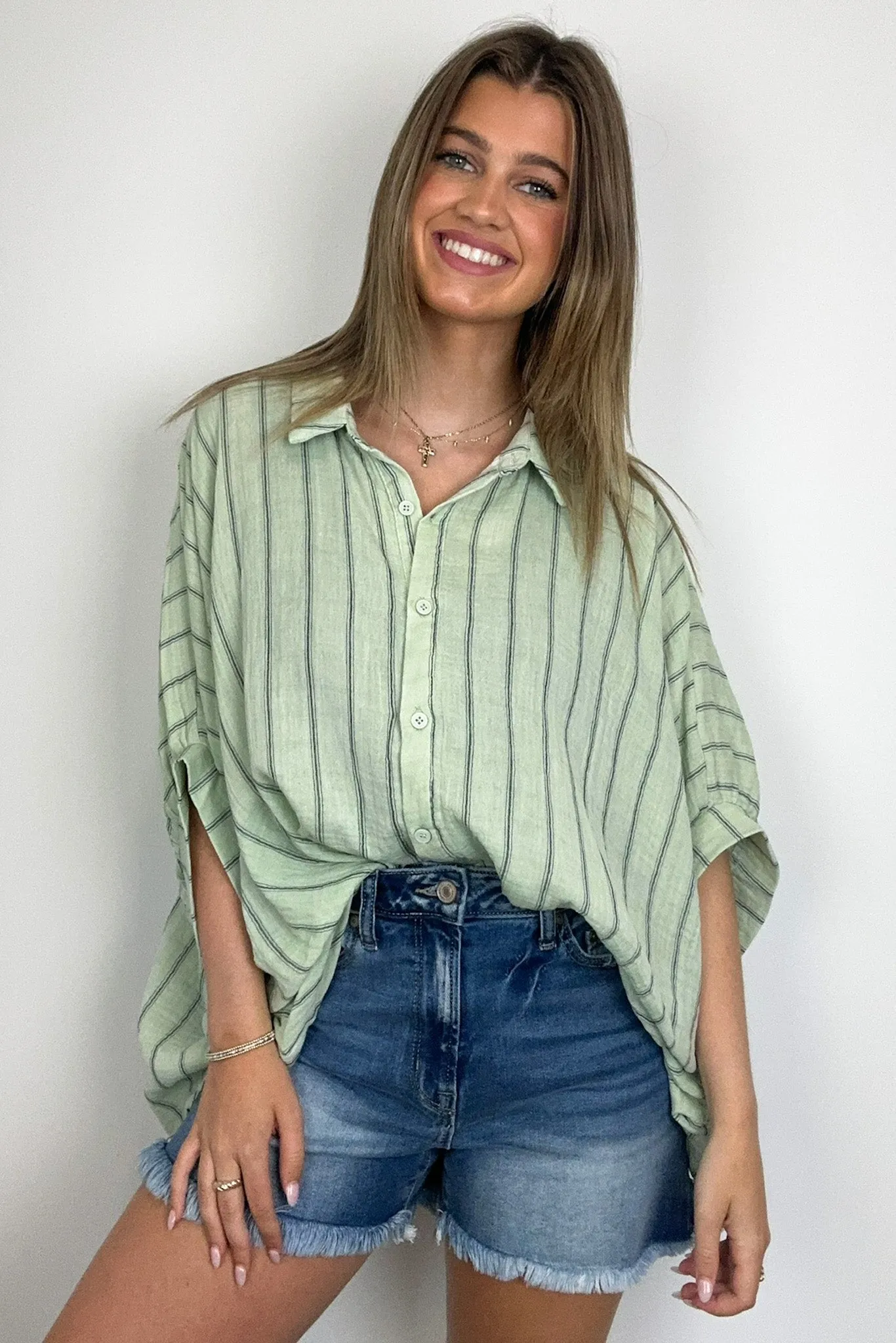 Beckham Oversized Striped Button Down Top - BACK IN STOCK