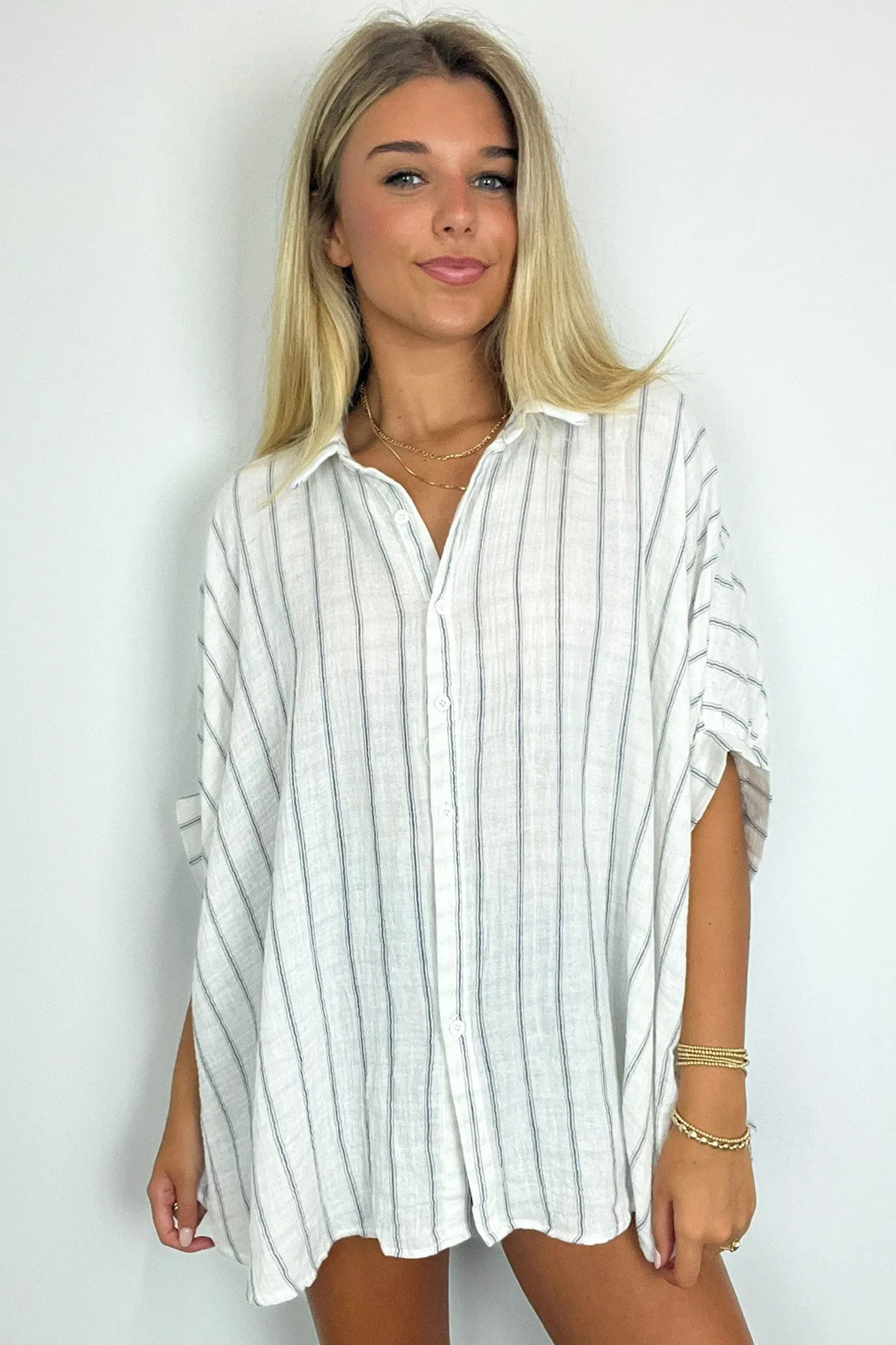 Beckham Oversized Striped Button Down Top - BACK IN STOCK