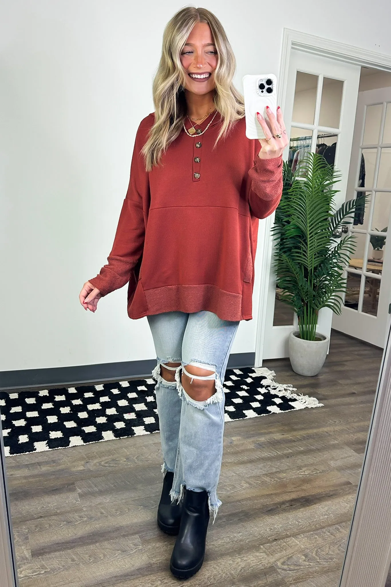 Boho Bliss Contrast Hooded Relaxed Fit Pullover - FINAL SALE