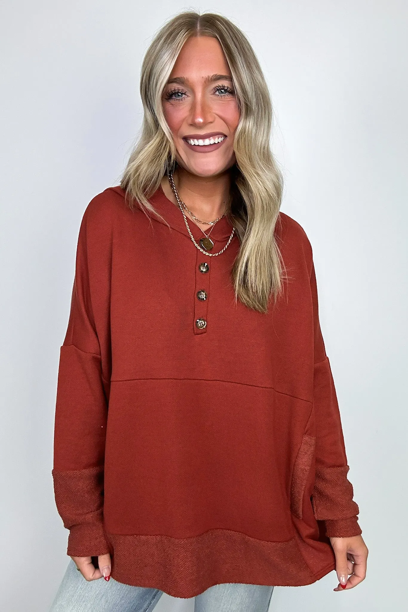 Boho Bliss Contrast Hooded Relaxed Fit Pullover - FINAL SALE