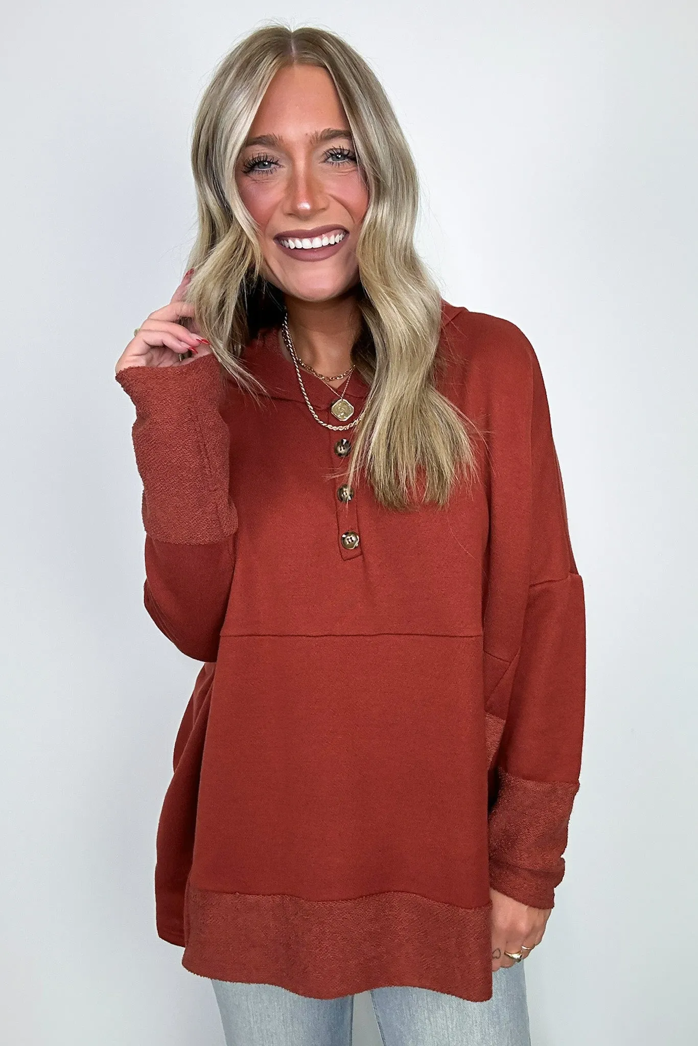 Boho Bliss Contrast Hooded Relaxed Fit Pullover - FINAL SALE