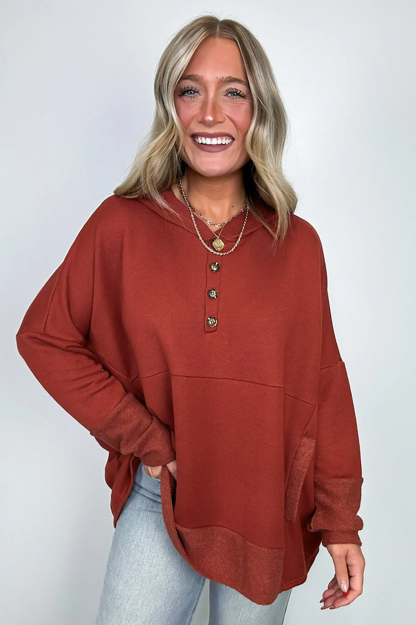 Boho Bliss Contrast Hooded Relaxed Fit Pullover - FINAL SALE