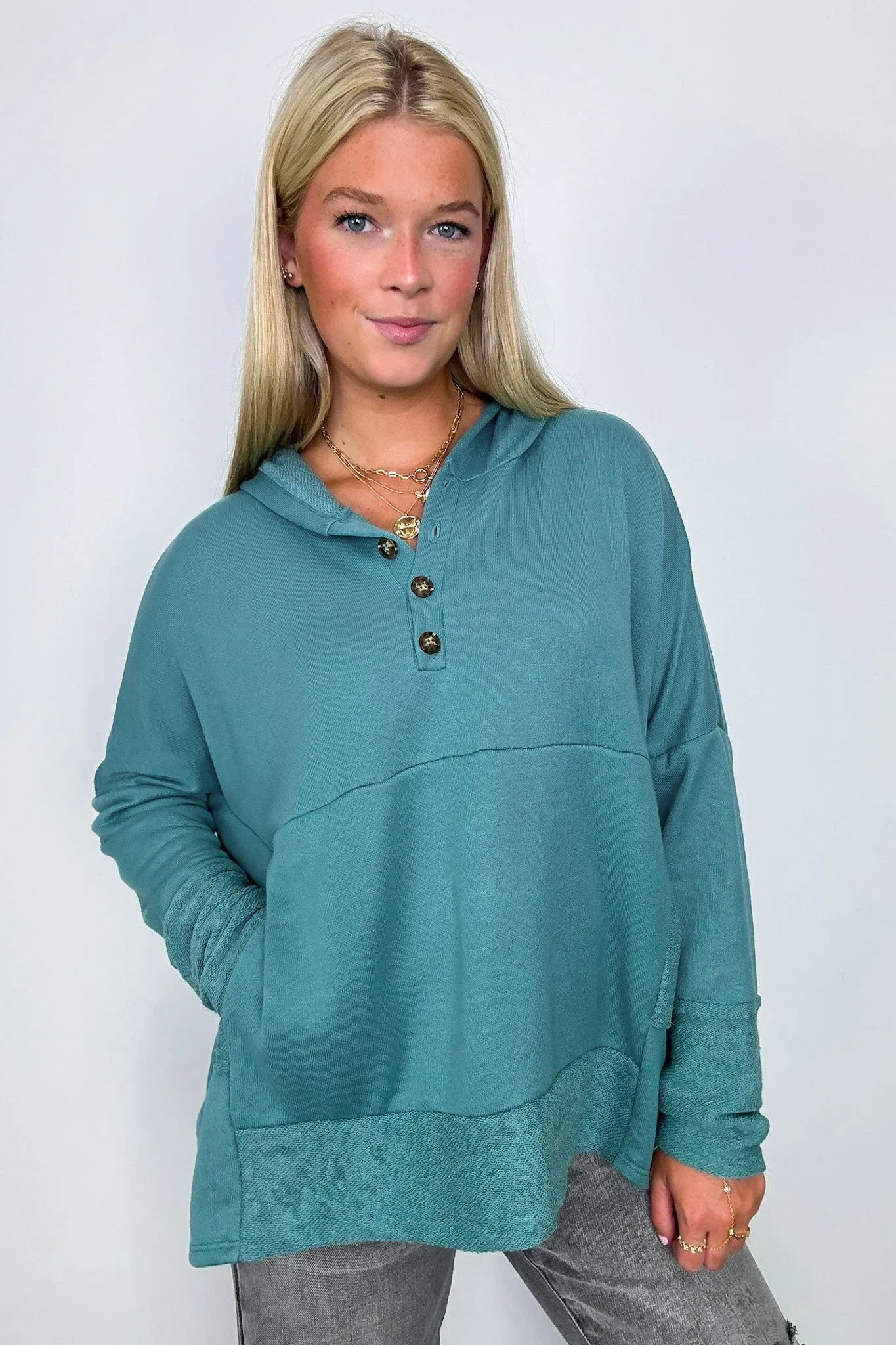 Boho Bliss Contrast Hooded Relaxed Fit Pullover - FINAL SALE