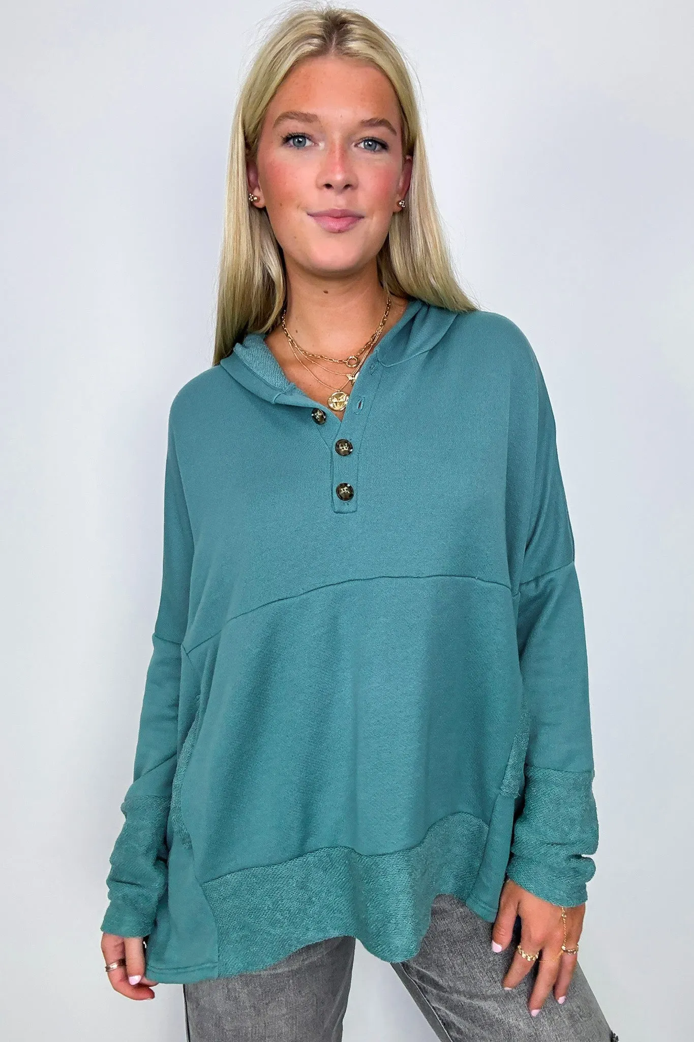 Boho Bliss Contrast Hooded Relaxed Fit Pullover - FINAL SALE