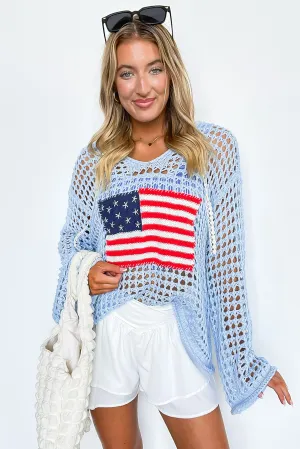 Born to Be Free American Flag Knit Hooded Sweater