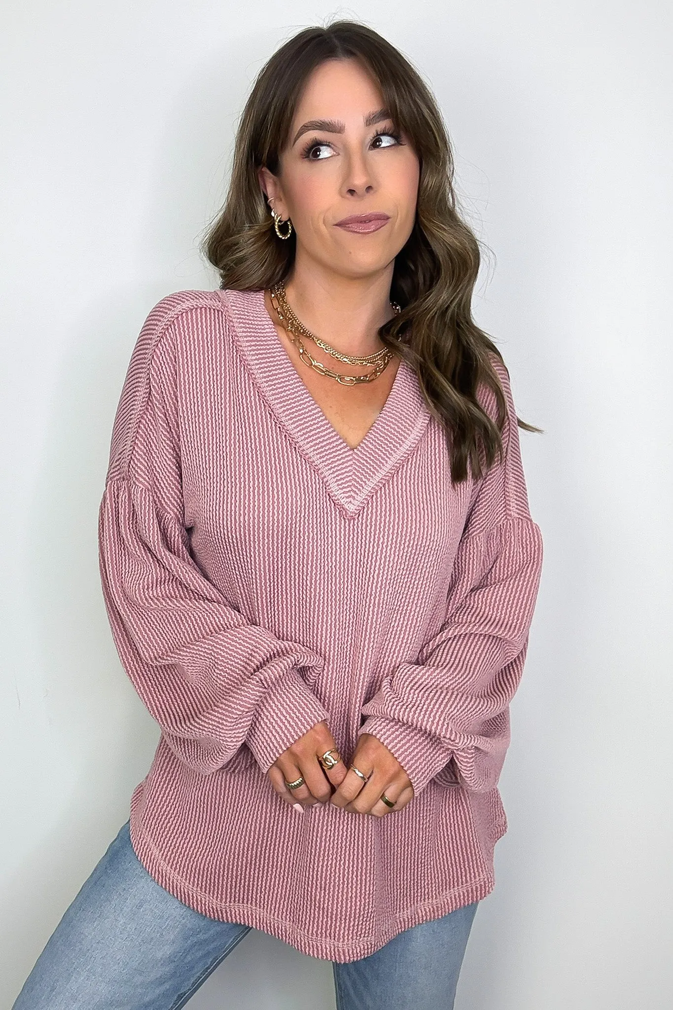 Breanne Rib Knit V-Neck Top