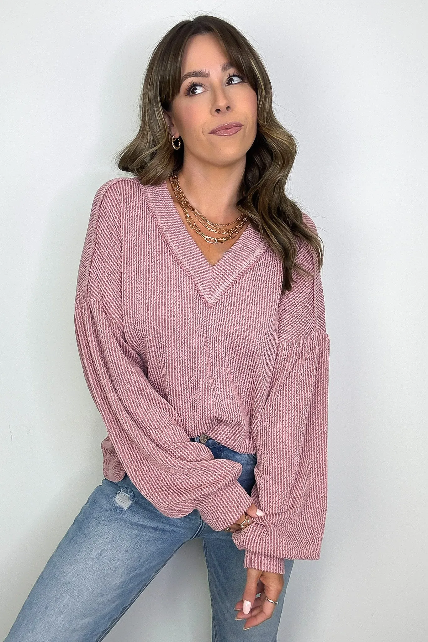 Breanne Rib Knit V-Neck Top