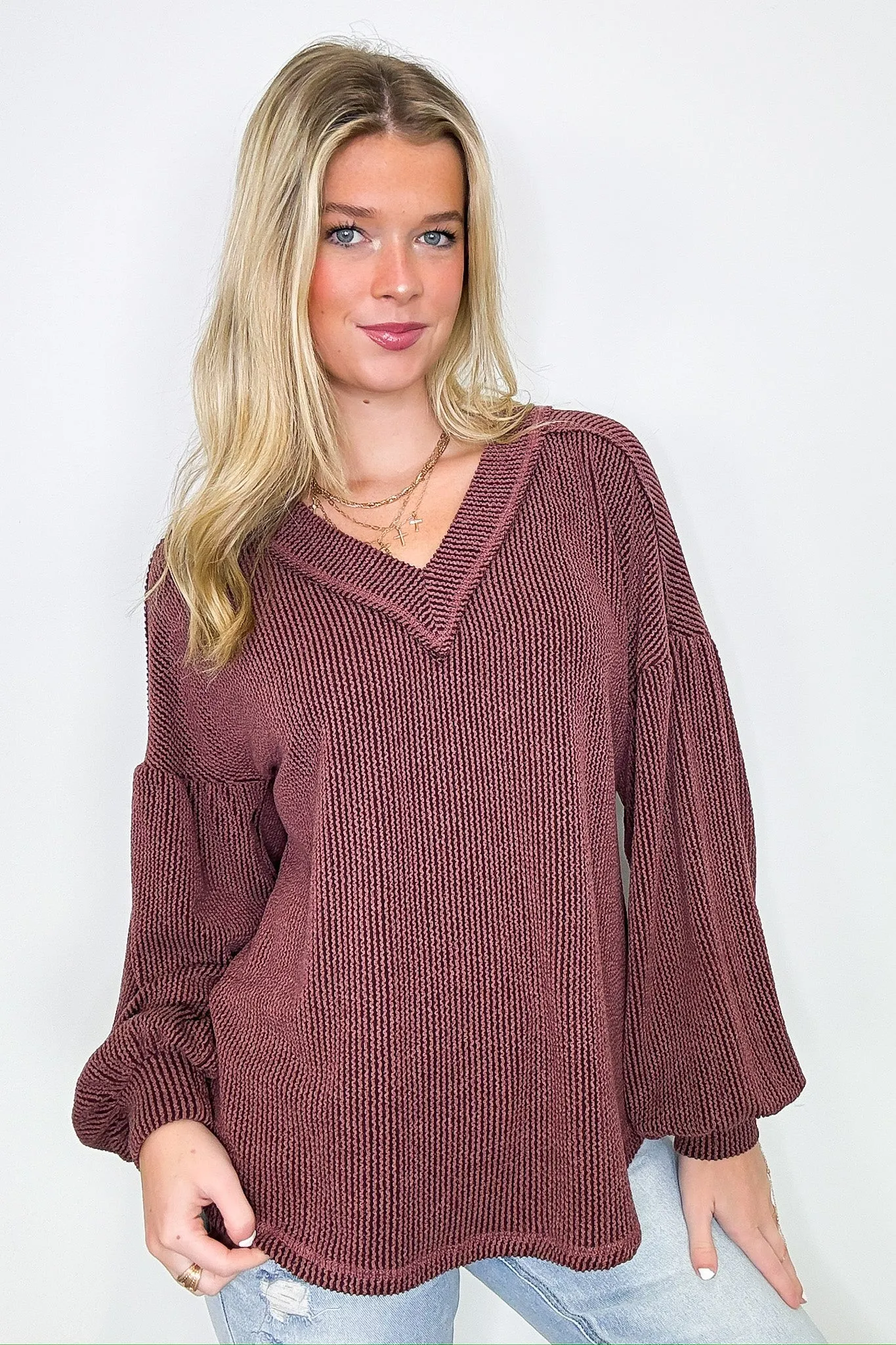 Breanne Rib Knit V-Neck Top