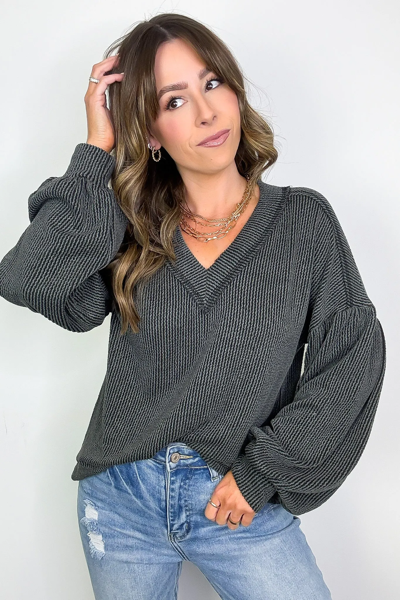 Breanne Rib Knit V-Neck Top