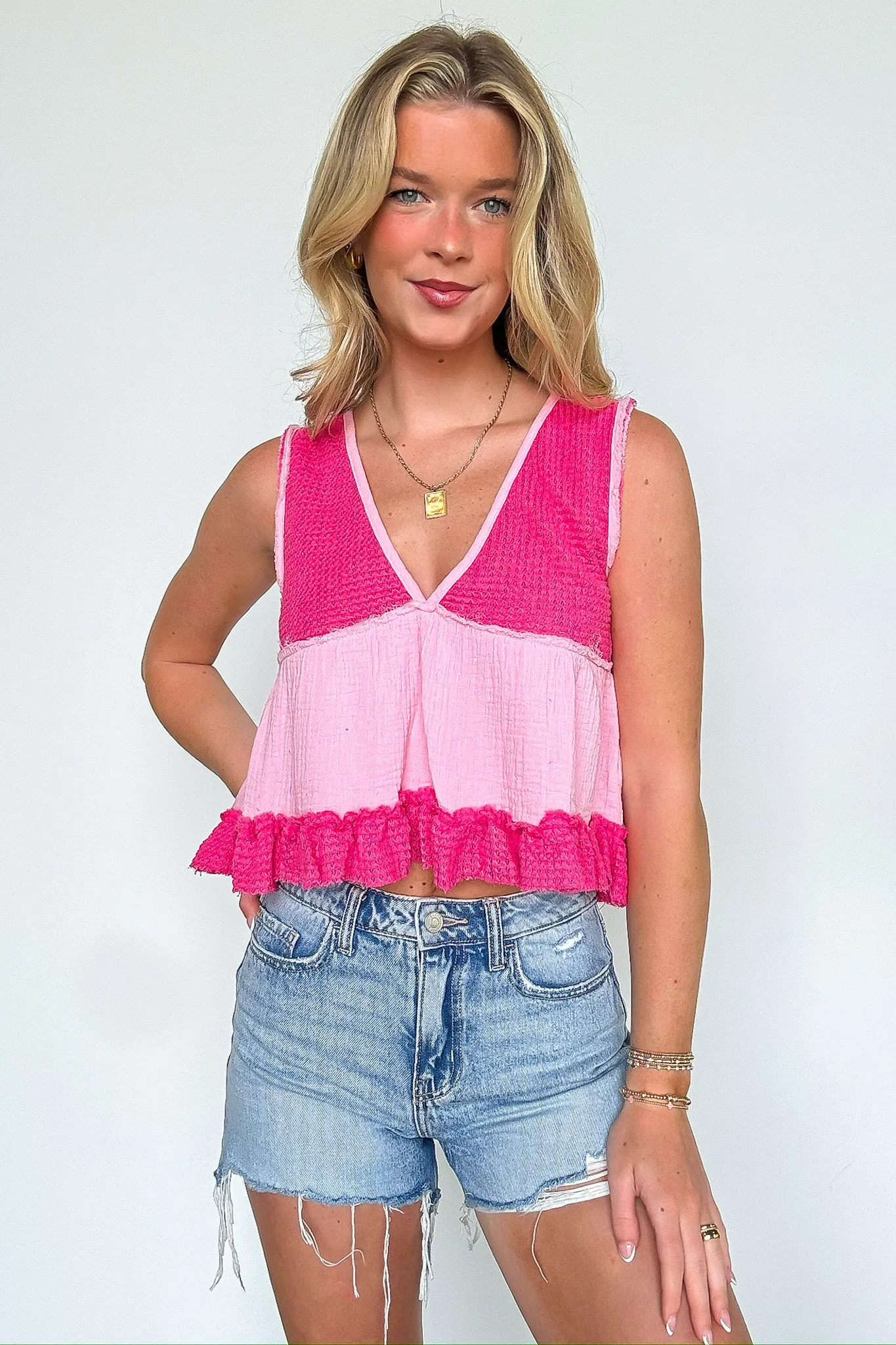 Breeze By V-Neck Ruffle Tank Top - BACK IN STOCK