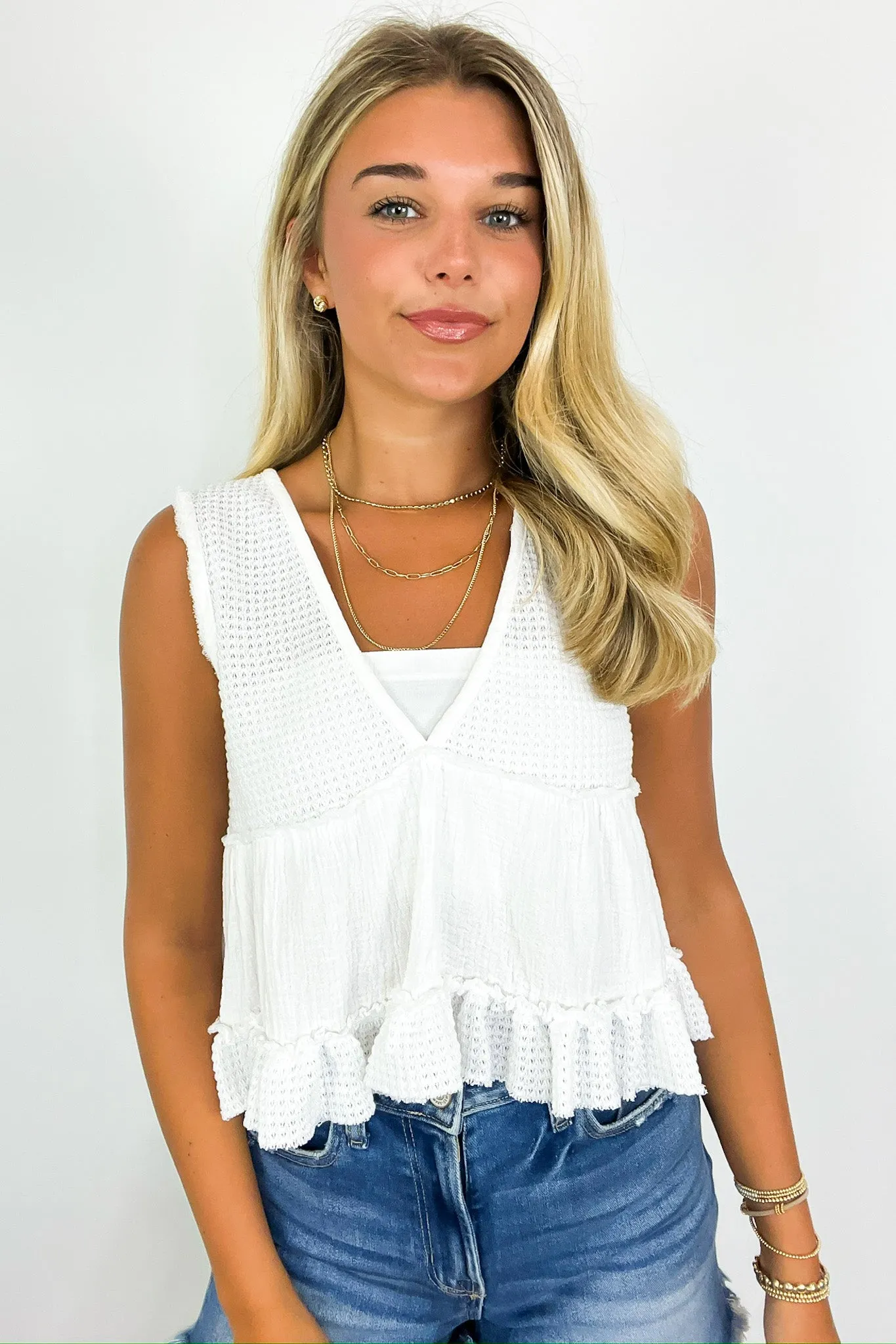 Breeze By V-Neck Ruffle Tank Top - BACK IN STOCK