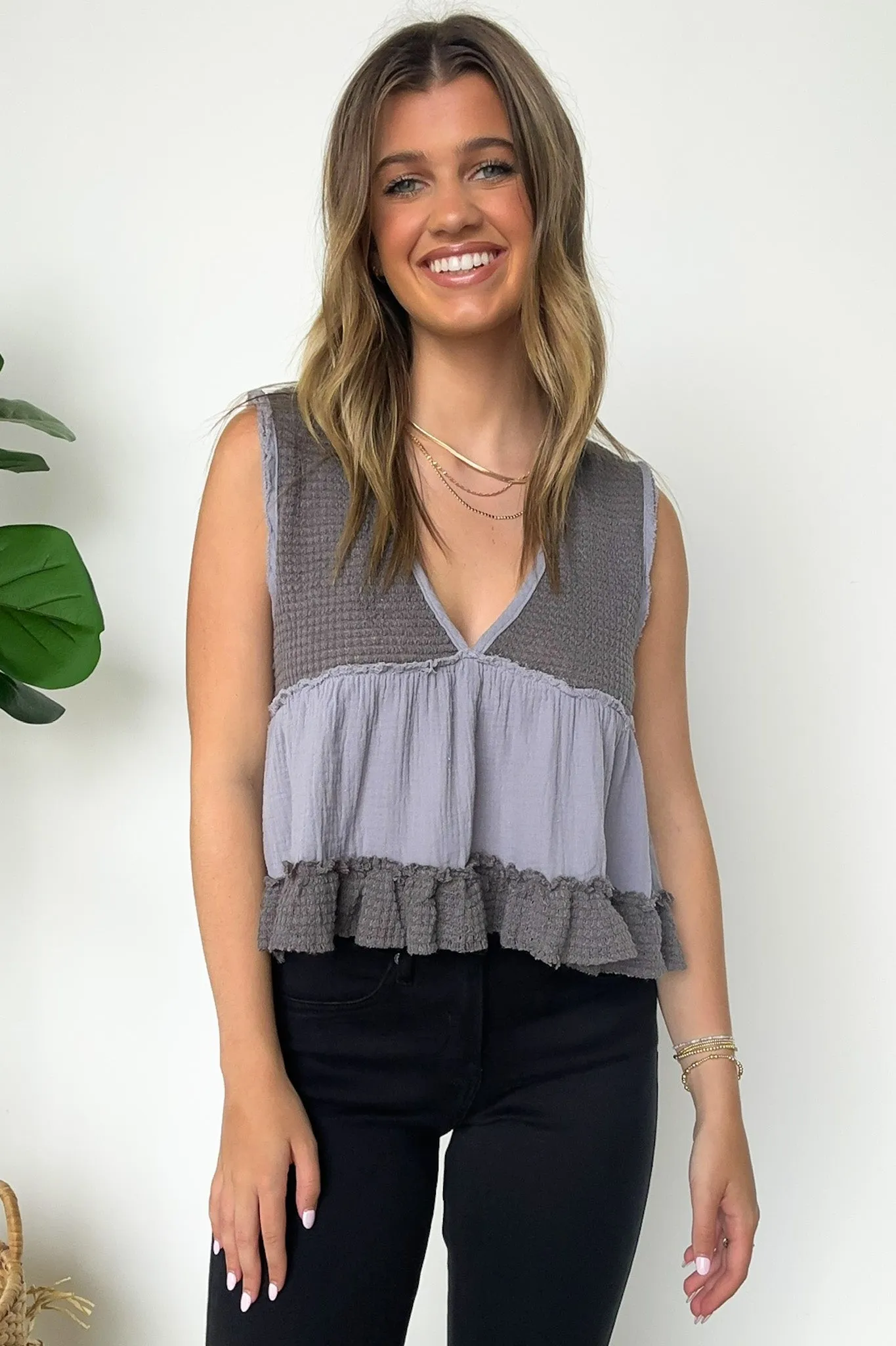 Breeze By V-Neck Ruffle Tank Top - BACK IN STOCK