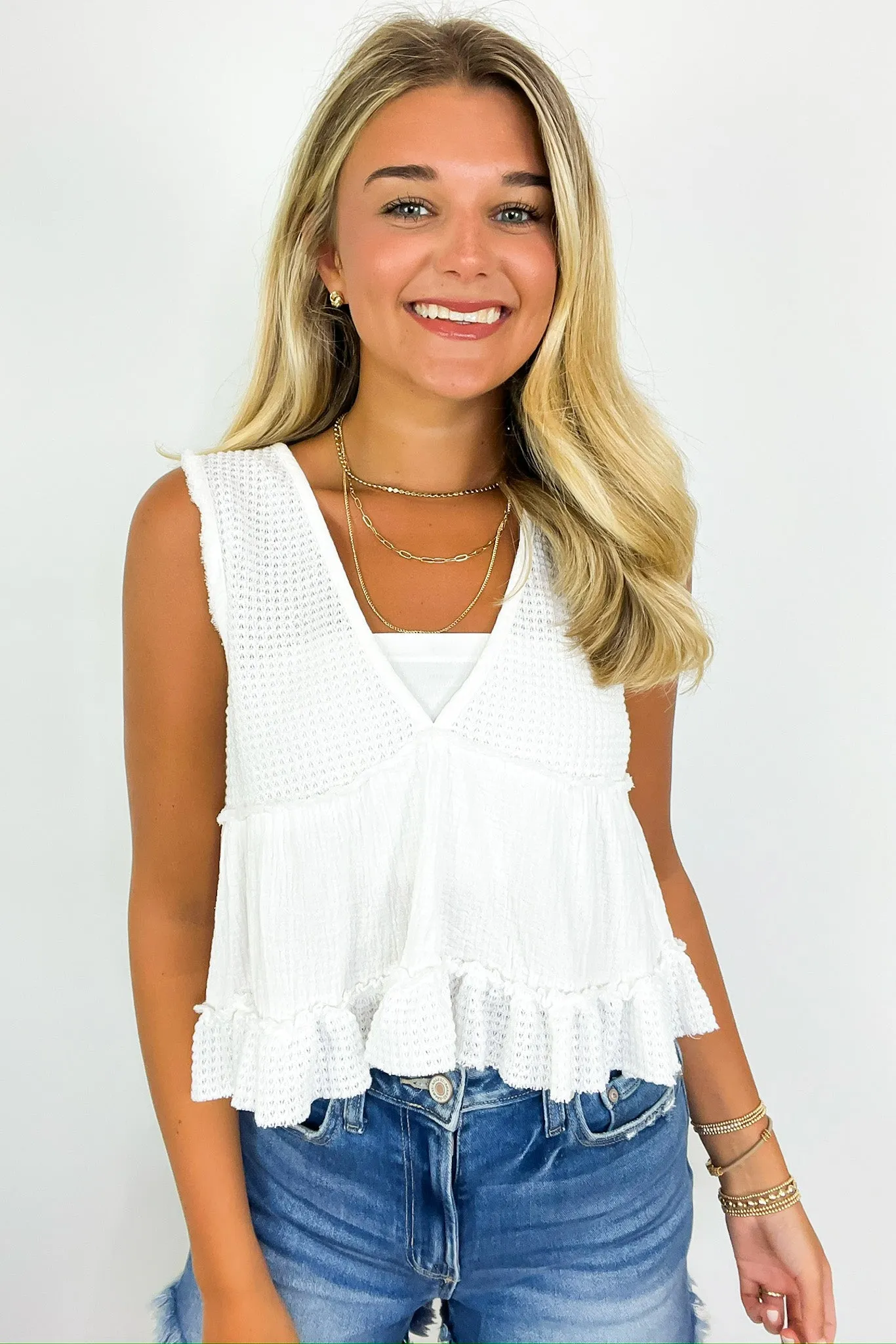 Breeze By V-Neck Ruffle Tank Top - BACK IN STOCK