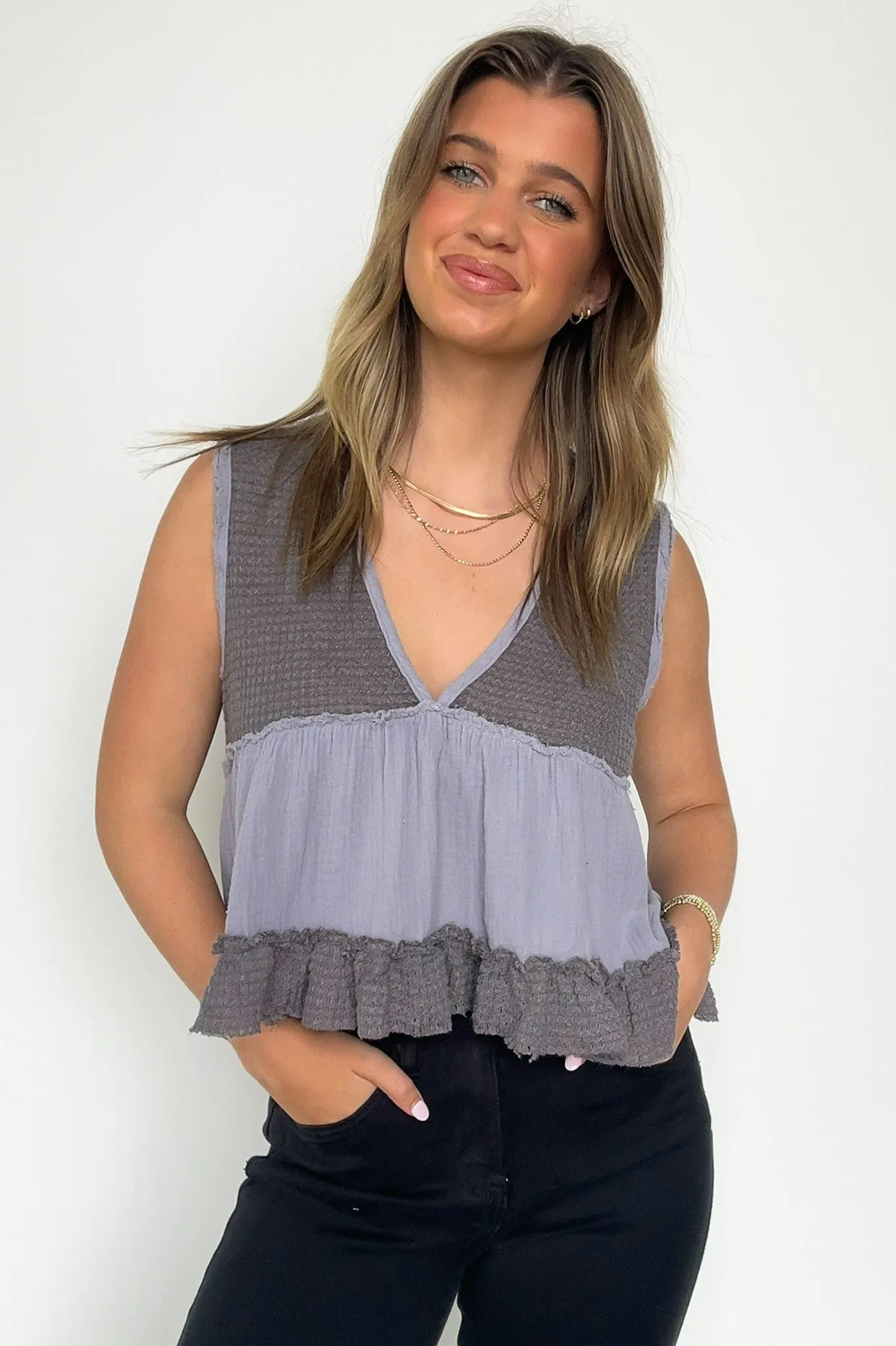 Breeze By V-Neck Ruffle Tank Top - BACK IN STOCK