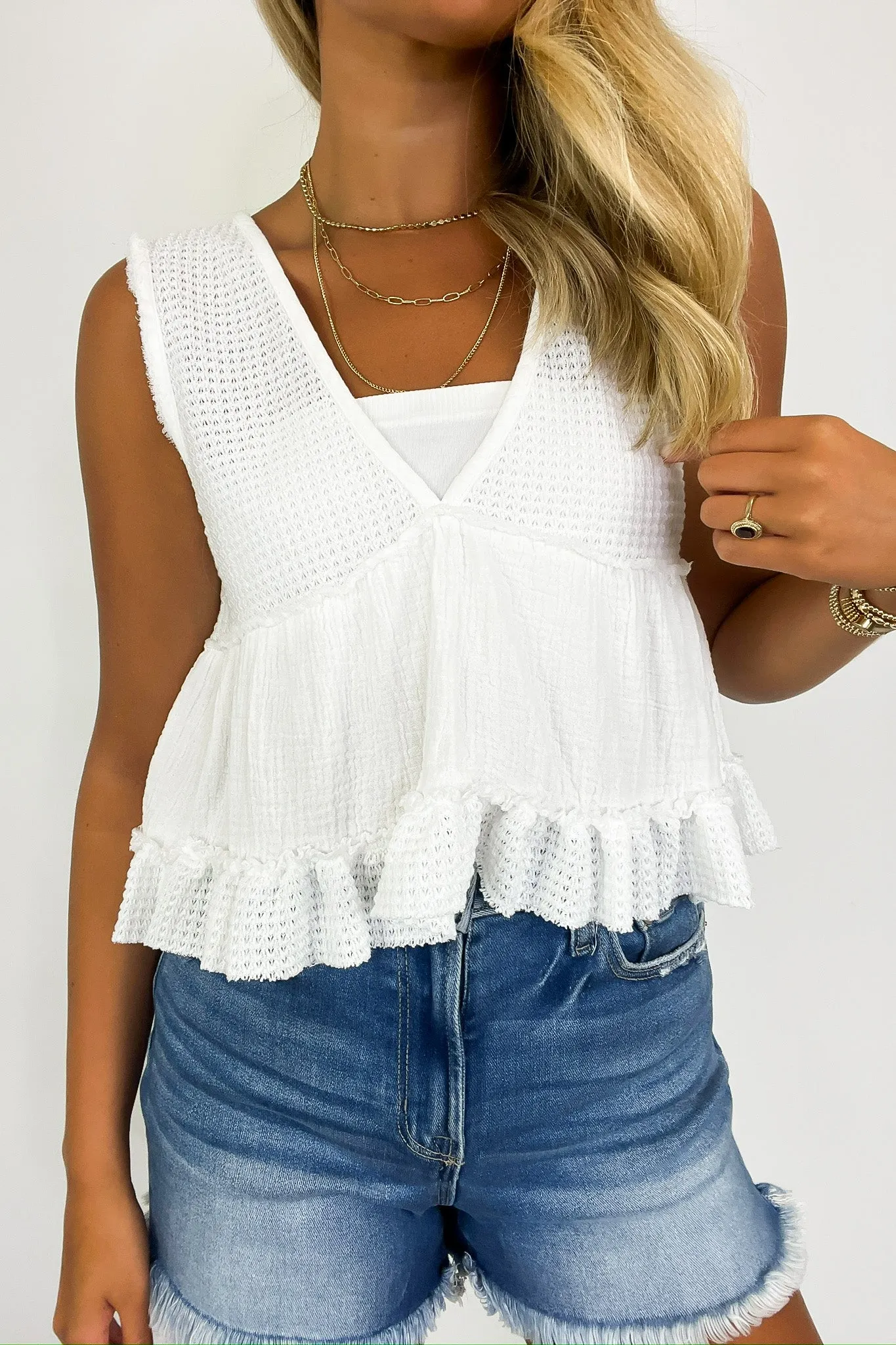 Breeze By V-Neck Ruffle Tank Top - BACK IN STOCK