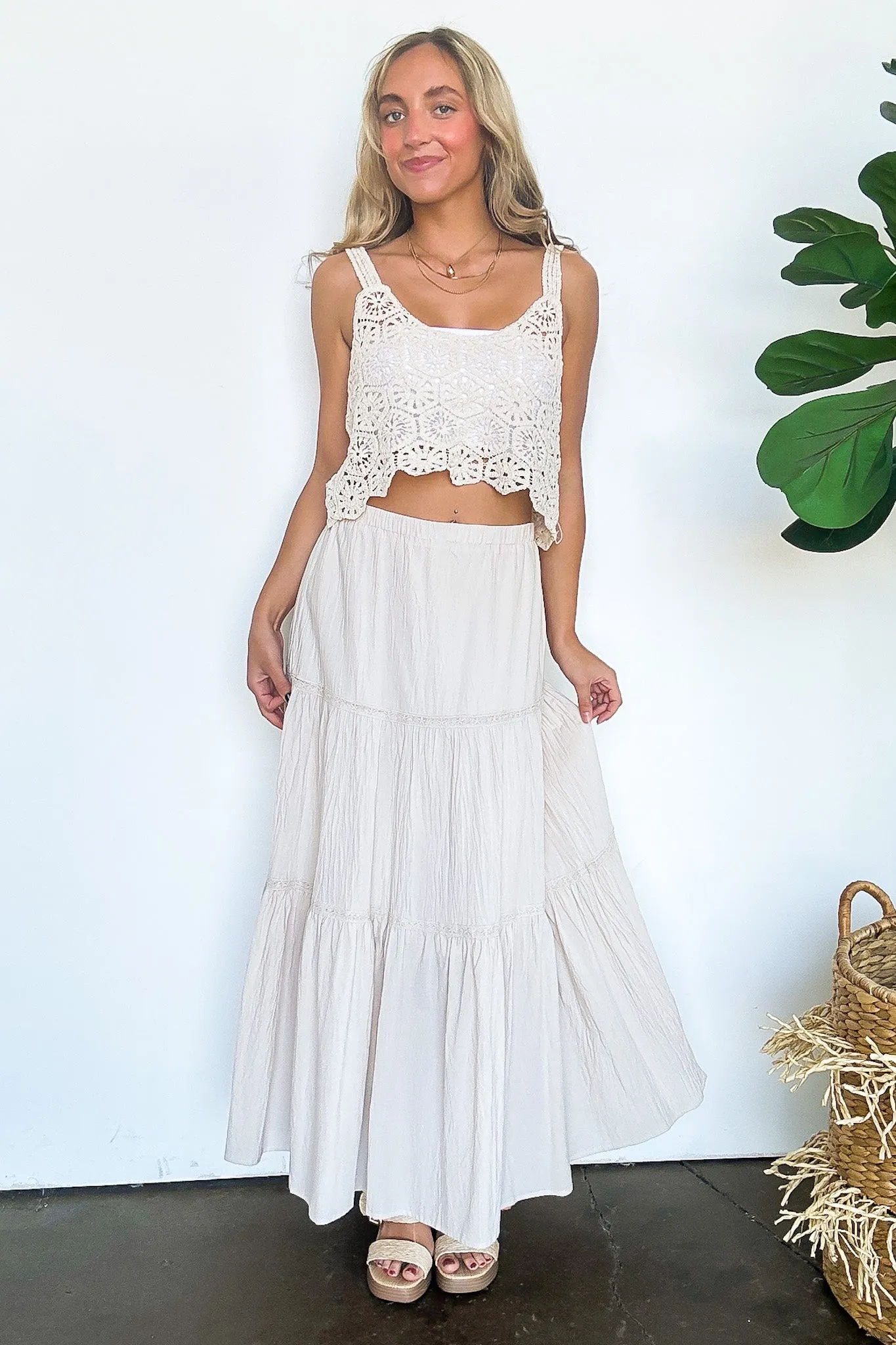 Brooke Crochet Detail Tiered Maxi Skirt