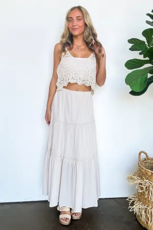 Brooke Crochet Detail Tiered Maxi Skirt